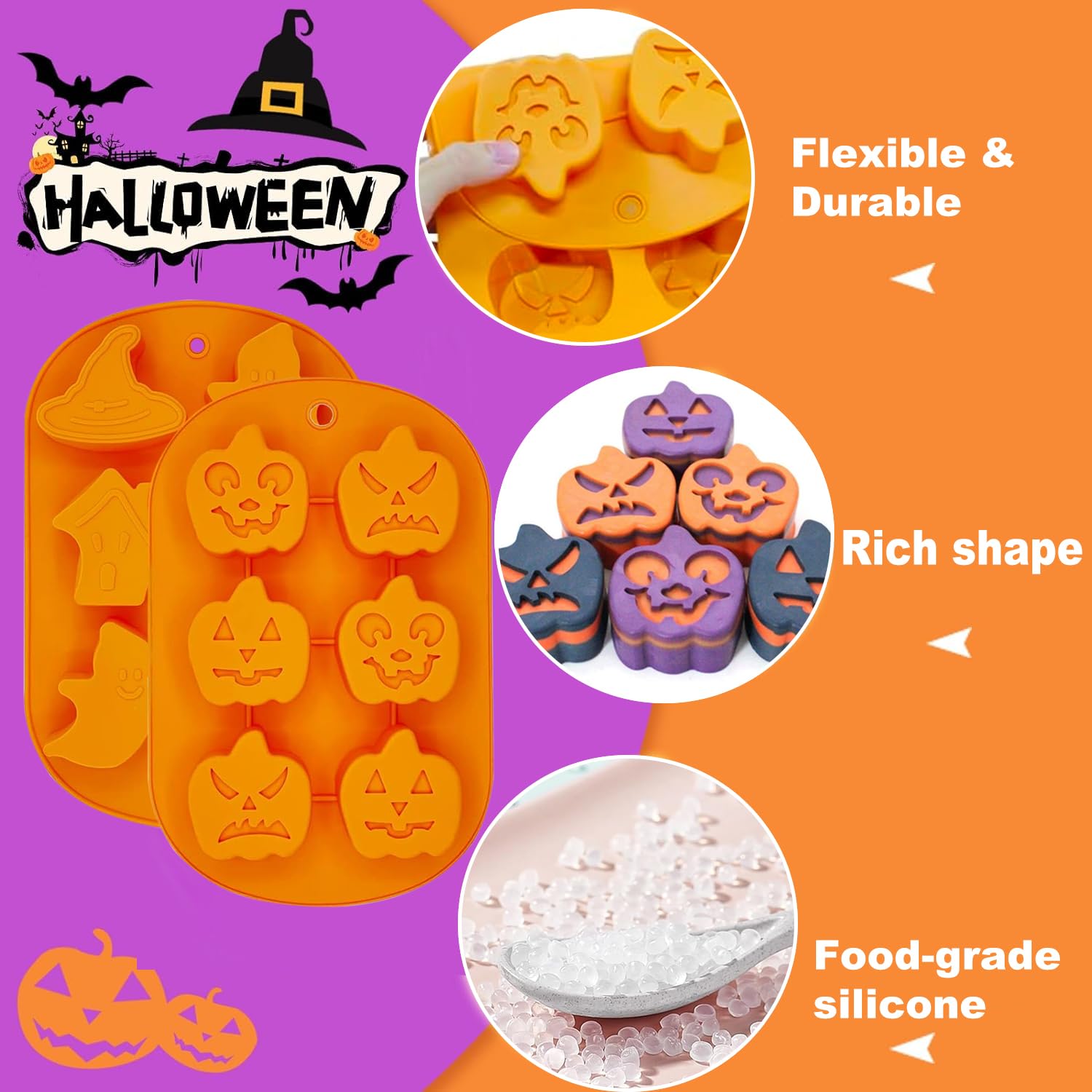 2 Moules En Silicone Halloween Fantôme Et Citrouille - Pour Chocolats, Glaçons, Pâtisserie, Résistants Au Four