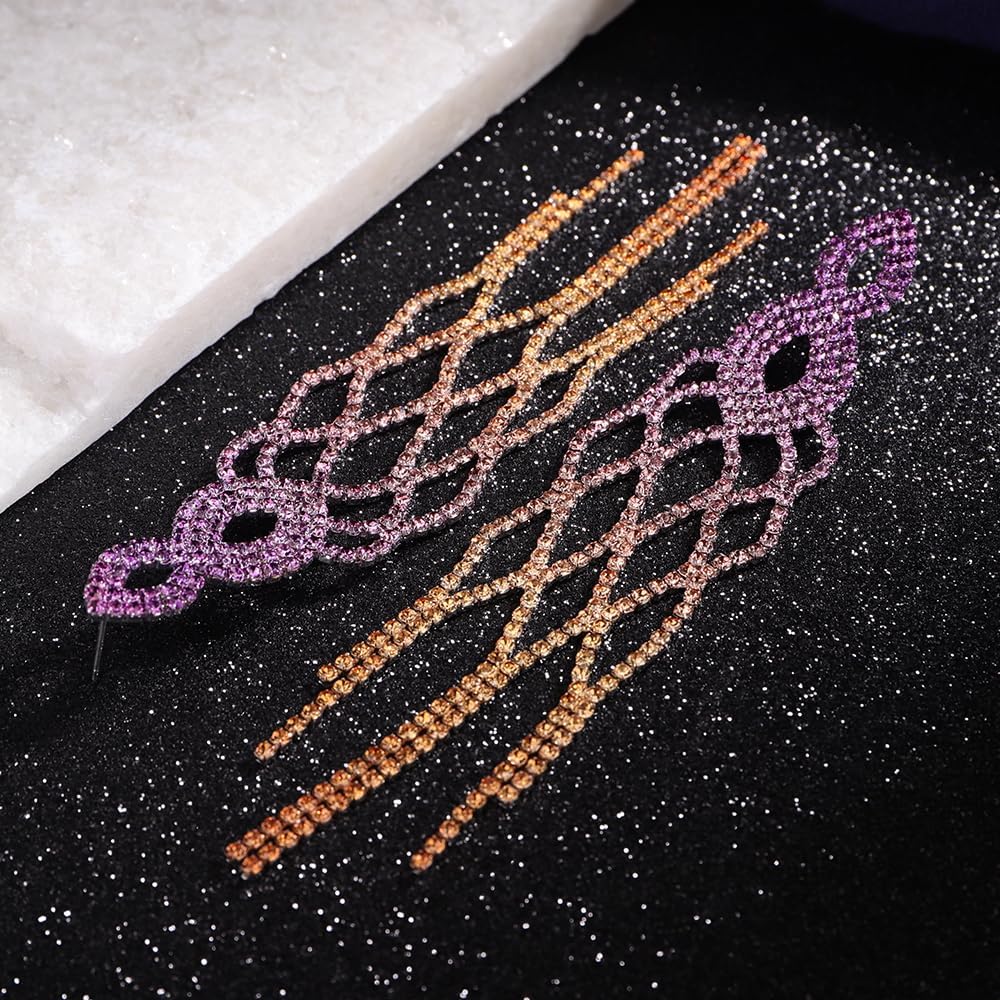 Chargances Vintage Rhinestone Long Tassel Chain Earrings Sparkly Crystal Mesh Stud Earrings Statement Bridal Jewelry Gifts for Women - Image 4