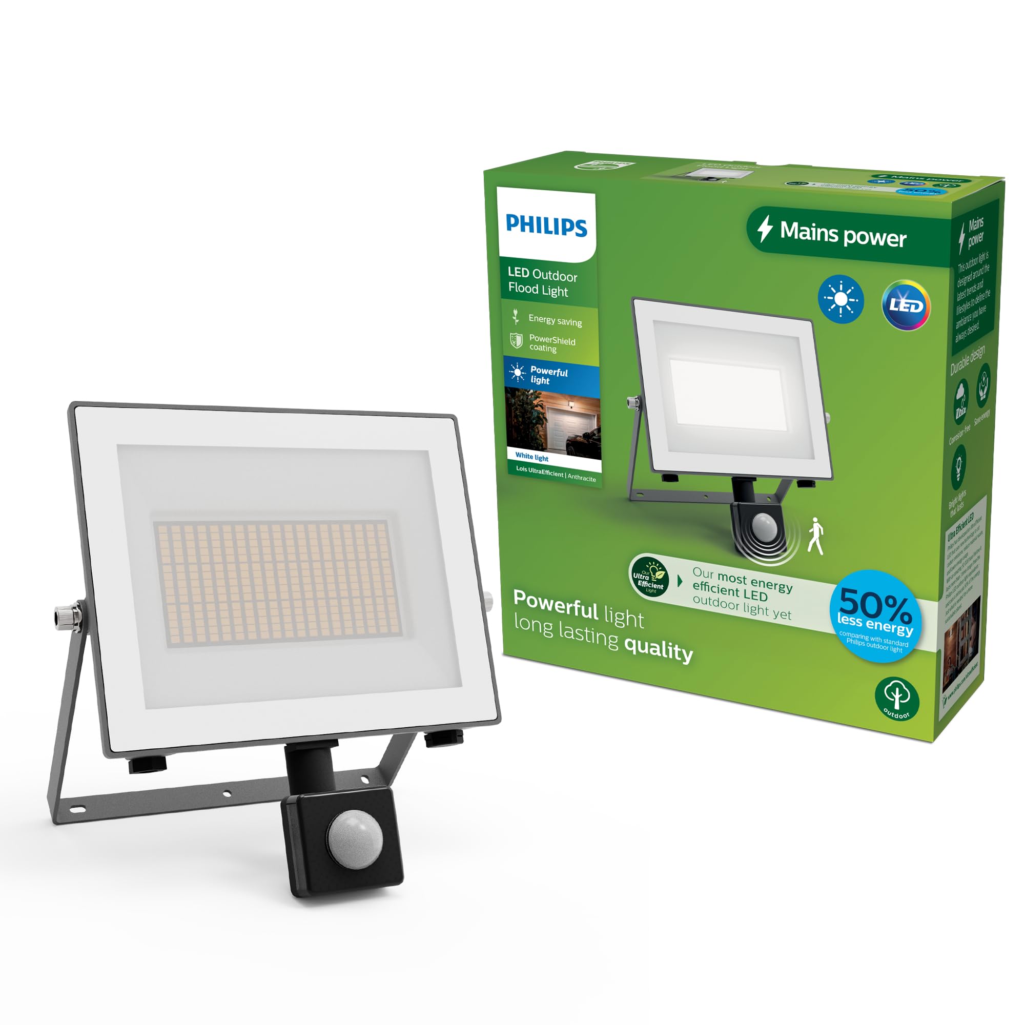 Philips Lois ultraeffizienter Flutlichtstrahler für den Außenbereich, inkl. Bewegungssensor, 24 Watt, 3000K weißes Licht, Anthrazit