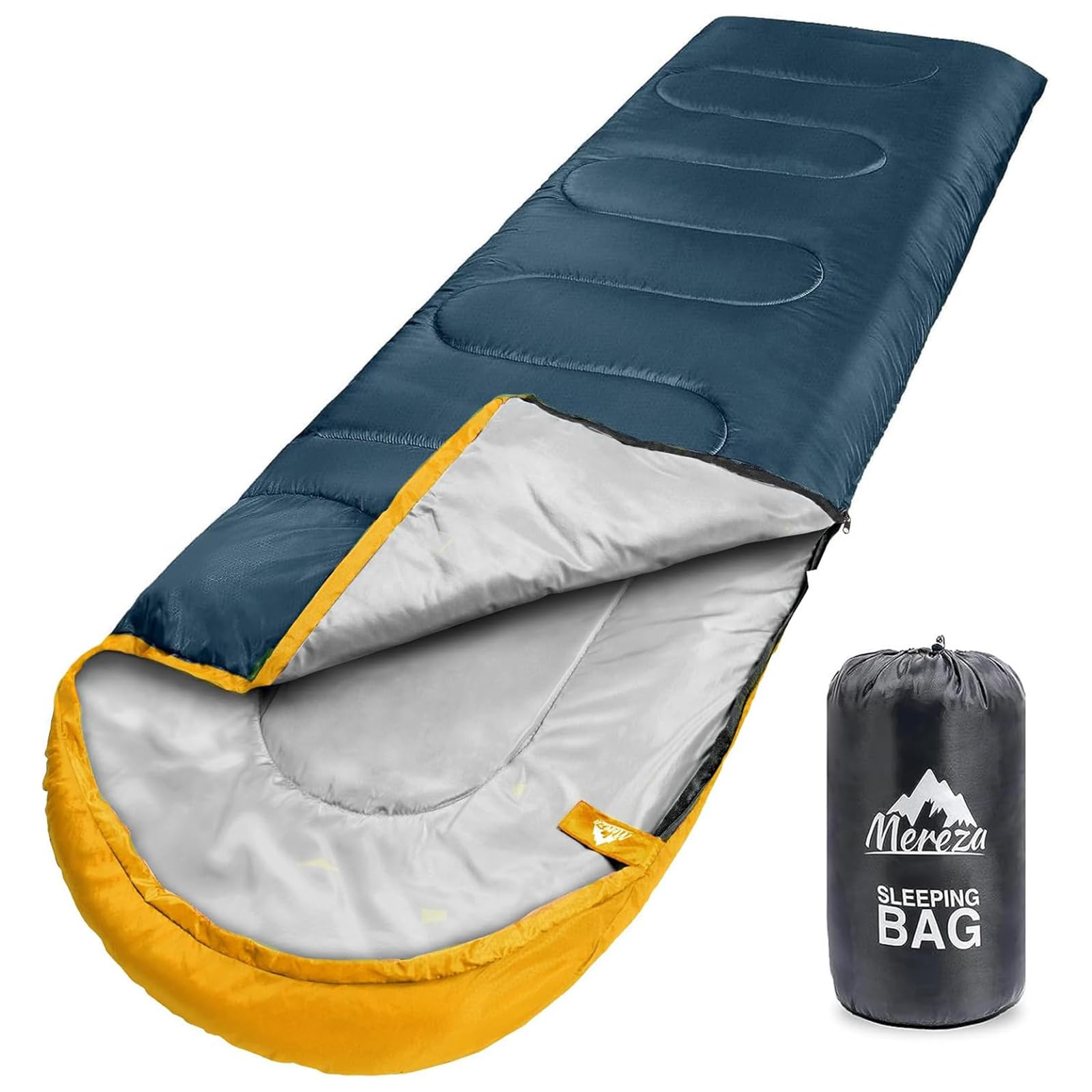 MEREZA XL Wide Sleeping Bag for Adults - Extra Large, Warm & Tall Design for Camping in Cold Weather, Includes Compression Sack | Men & Women