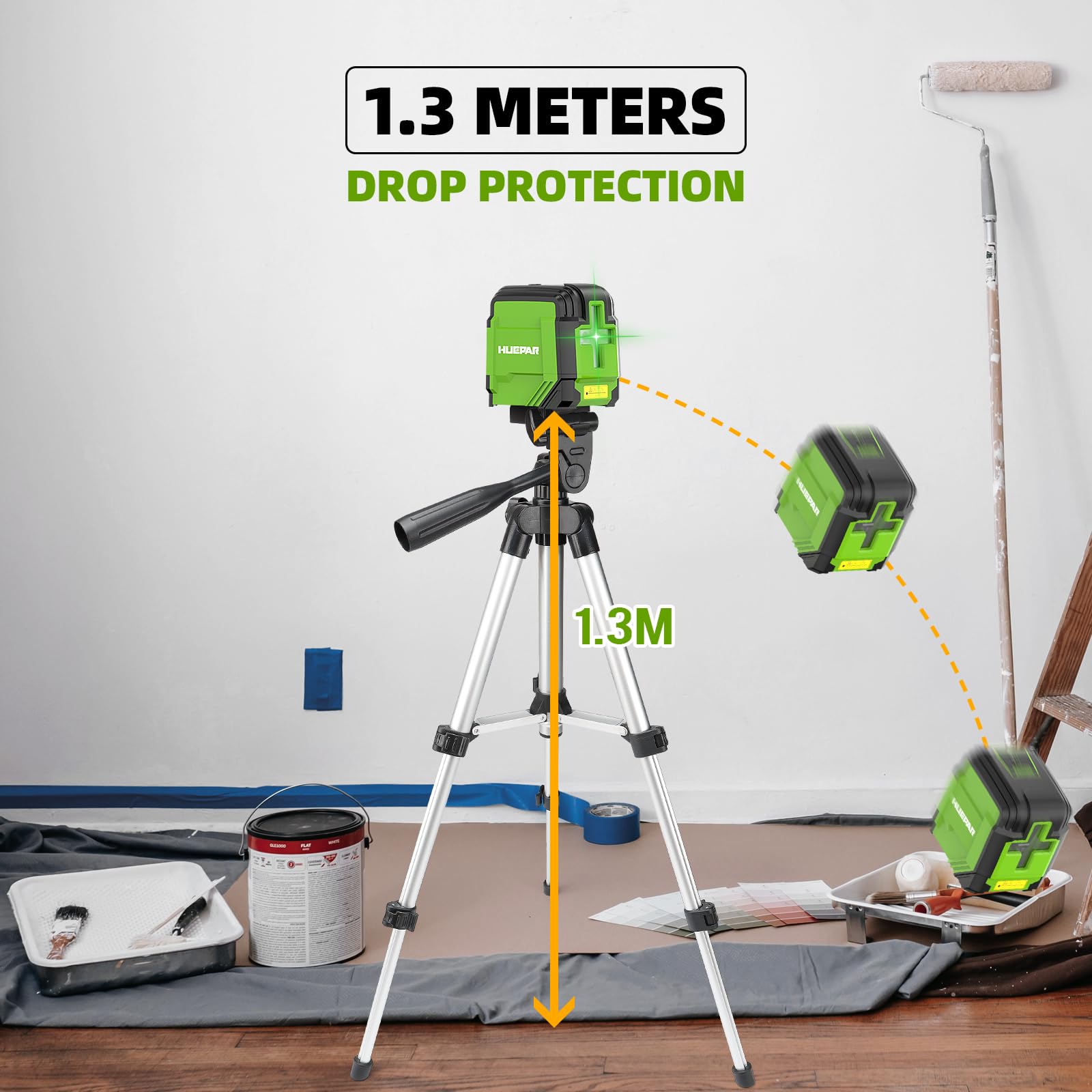 Huepar GF360G 3x360 Nivel Láser Verde 45m,MODO DE PULSO, USB, 3D Láseres de 12 Líneas, Autonivelador Línea Cruzado, Conmutables 360 Vertical/Horizontal, 360 Base Magnético