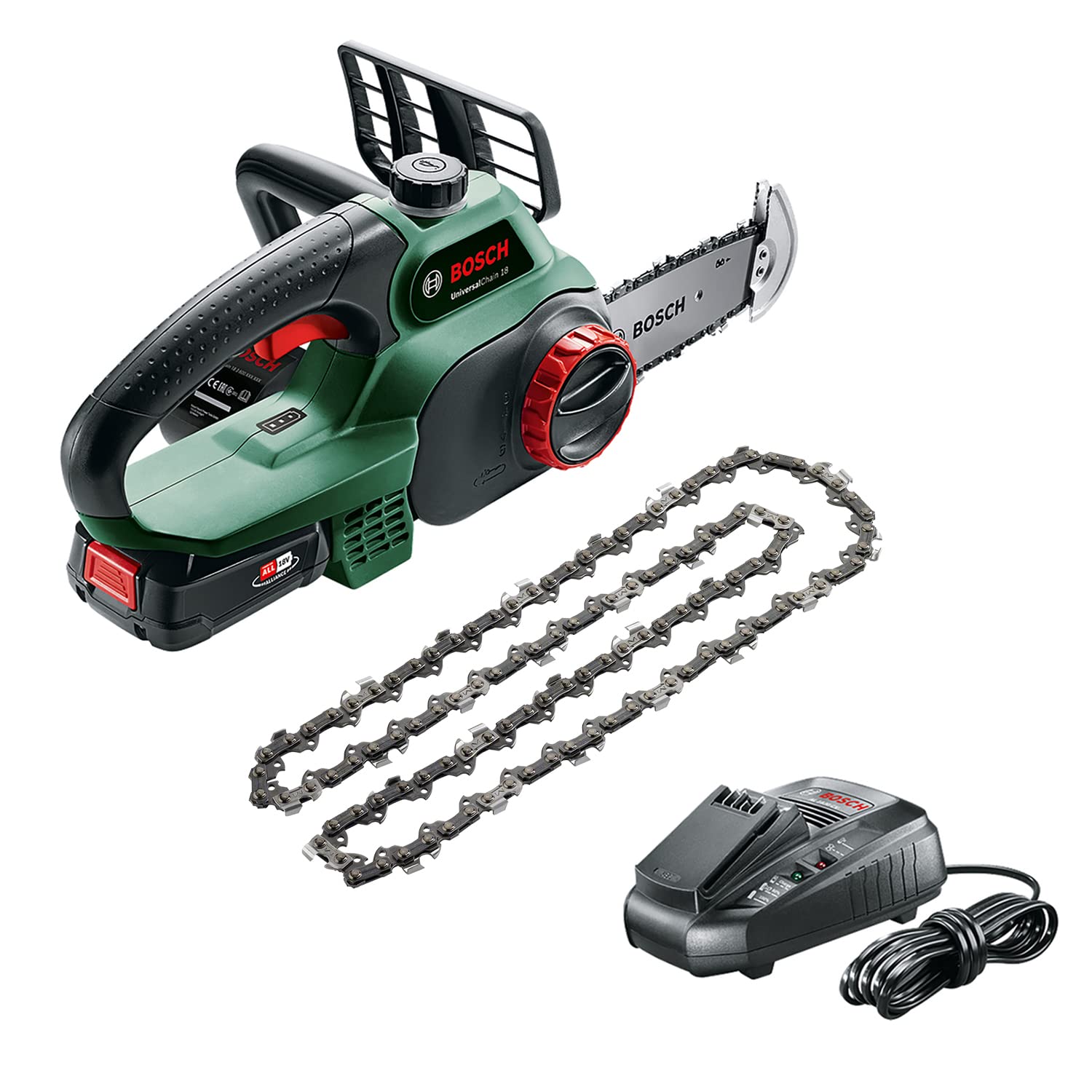 Bosch UniversalChain 18 Motosega Elettrica senza Fili, con Batteria, 18 V, 20 cm & Bosch f016800489 catena di ricambio (per universale Chain 18, in confezione blister)