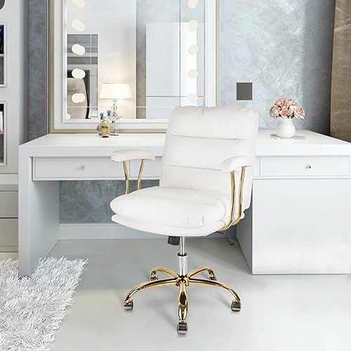 Miniatura 7 de KLASIKA Silla ergonómica de oficina para personas pesadas, sillas de escritorio con ruedas y brazos, silla de computadora de piel sintética para el