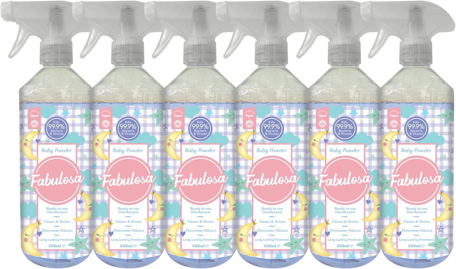 Fabulosa Antibacterial Disinfectant Spray, All Purpose Multi Surface Cleaner, 500ml, 6 pack, Bliss Baby Powder