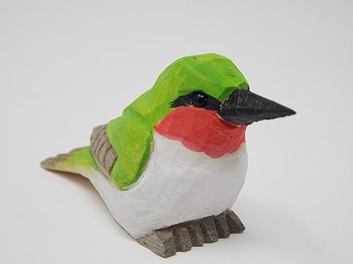 Miniatura 4 de Figura de colibrí tallada a mano con garganta de rubí  Figura de madera en miniatura, escultura de pájaro hecho a mano, estatua de animal pequeño,