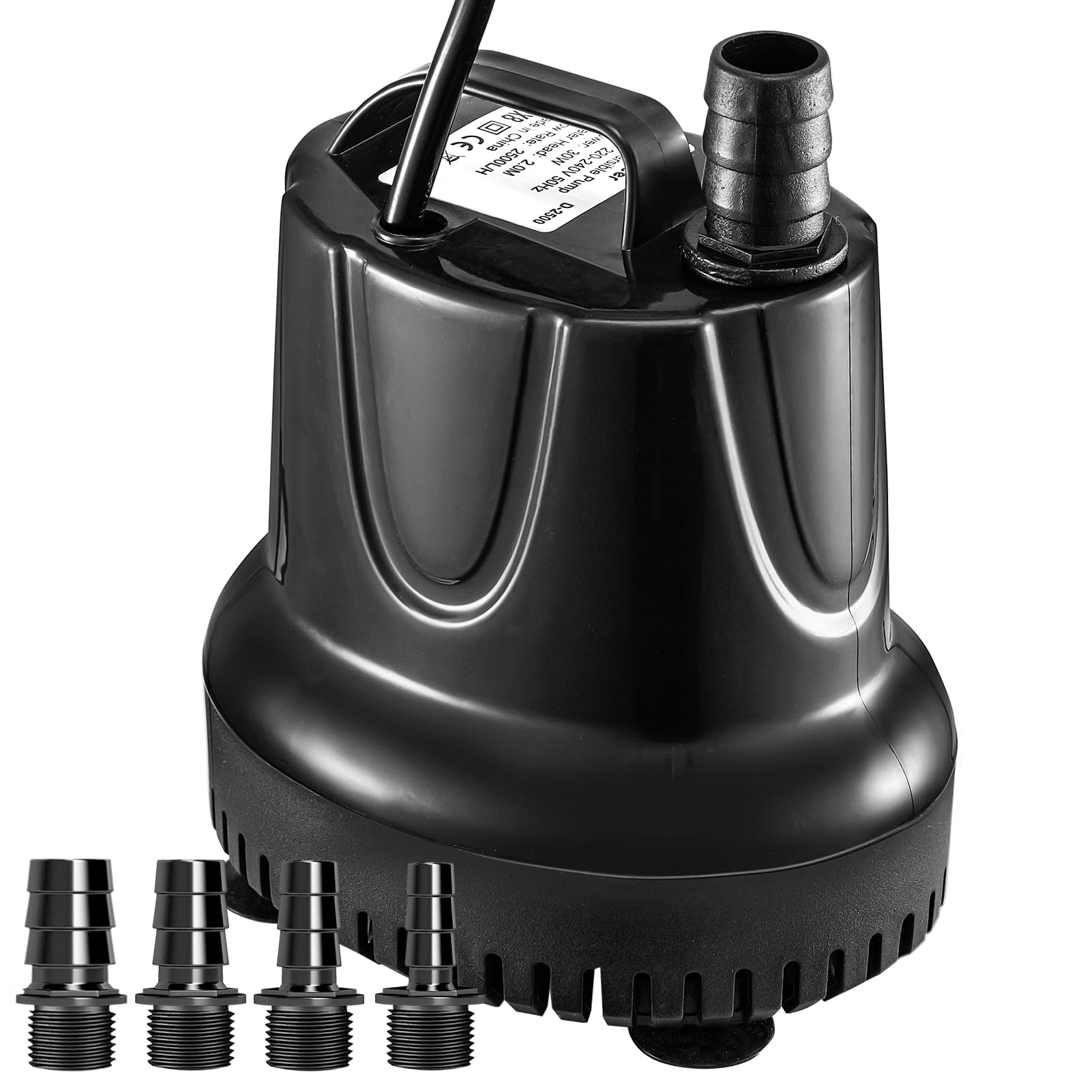 Growneer Black Submersible Water Pumps 30W 2500L/H, Ultra Quiet Aquarium Water Feature Pump For Pond, Fountain, Fish Tank, Statuary And Hydroponic Pump Lift 2M