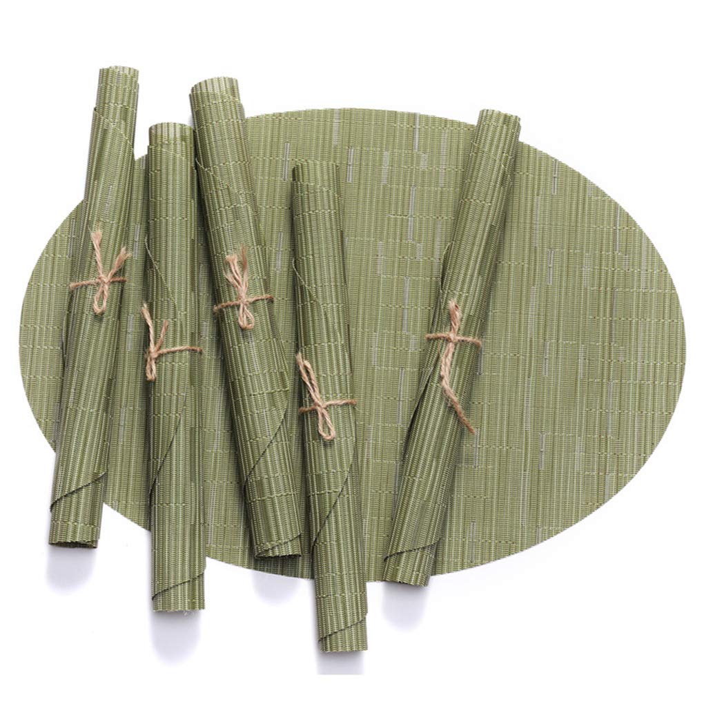 Antcher Oval Table Mats Washable Environmental Dining Place Mats Heat Resistant Non-Slip Woven Vinyl Placemats Sets of 6 (Green)