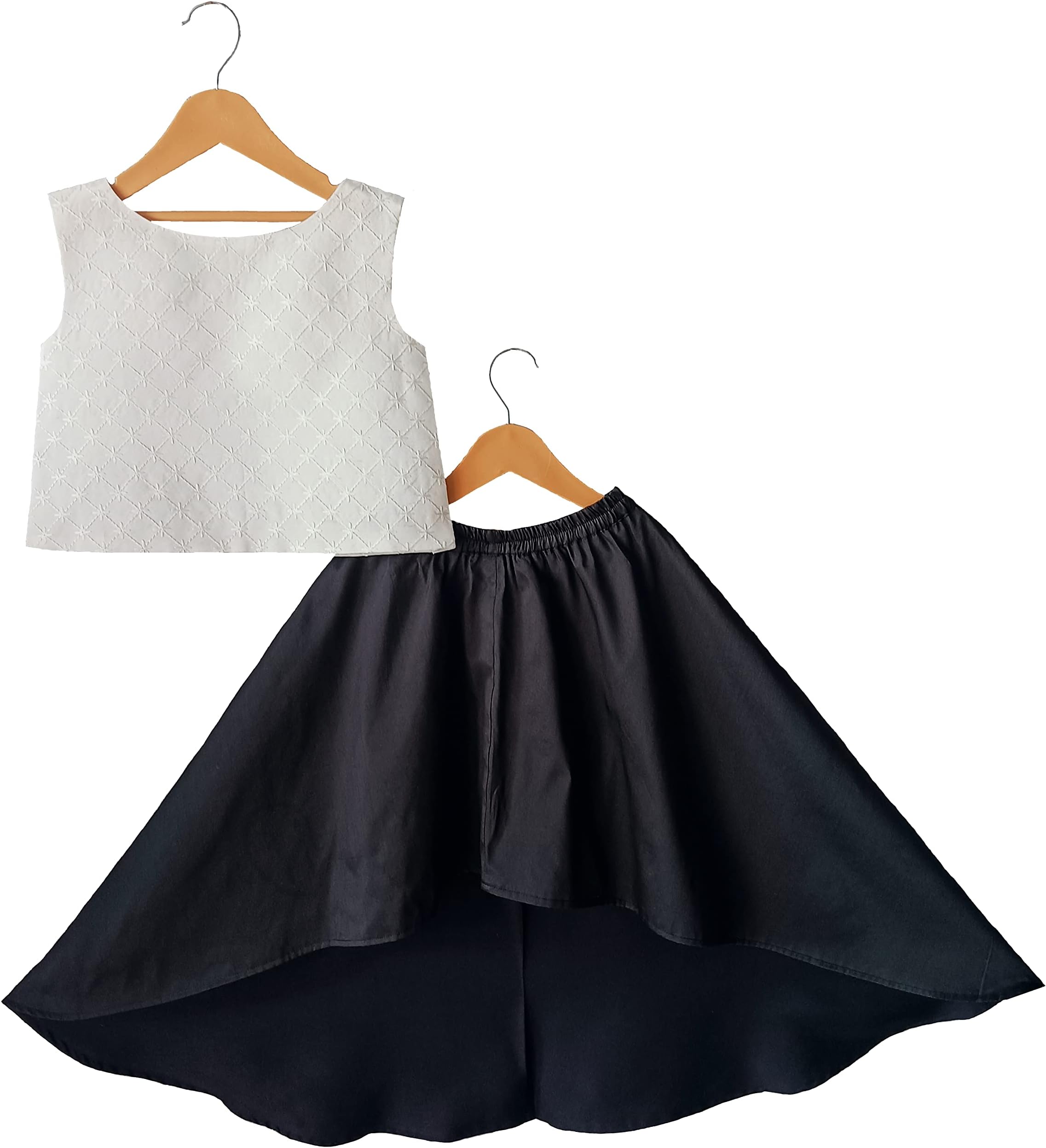 WORDOID Baby Girl's Silk Blend Readymade ethnic wear build with Embroidery Top & wist elastic high Low Skirt