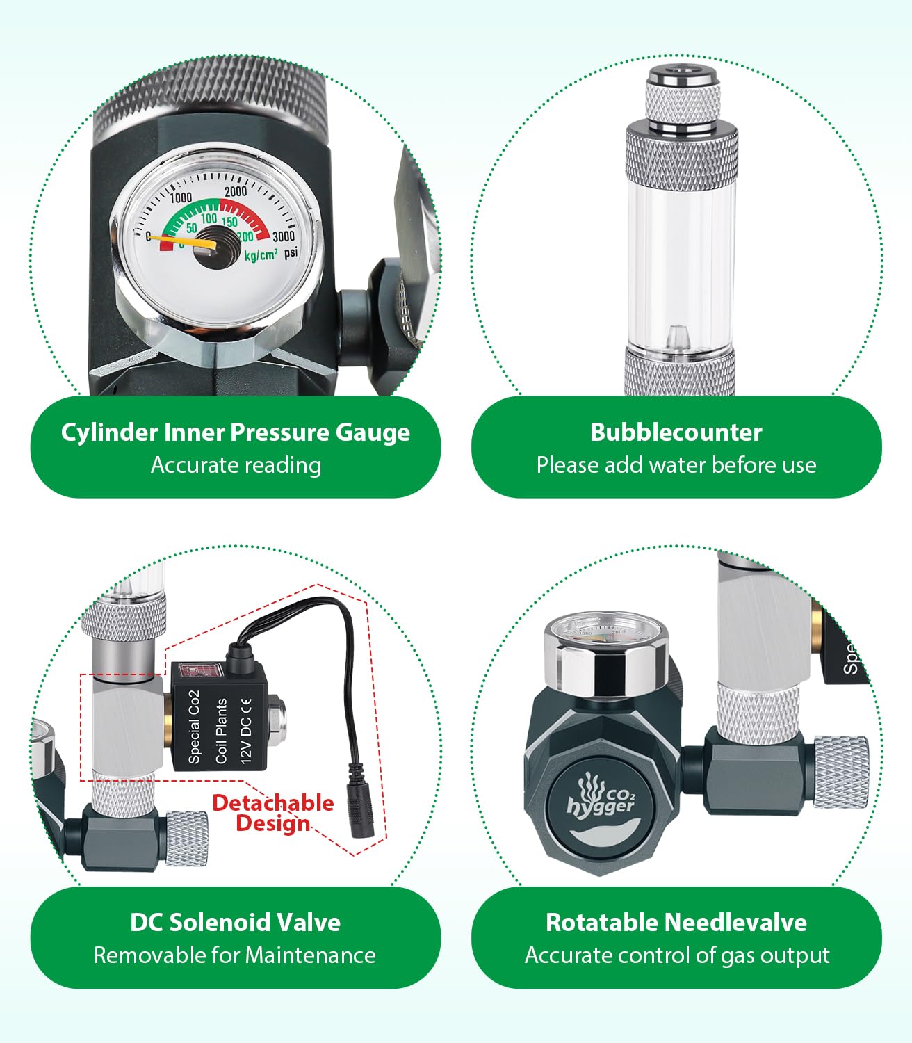 Mini kit régulateur de CO2 pour aquarium – Complet avec compteur de bulles et clapet anti-retour pour plantes d'aquarium florissantes (régulateur avec électrovanne)