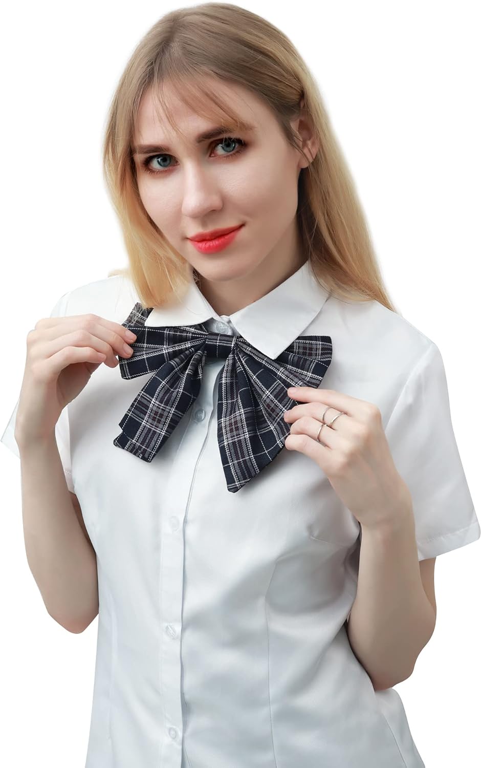 PROCOS Women Japanese Uniform Outfit US Size Costume with Plaid Bow Tie Socks 5 PCS - Image 7