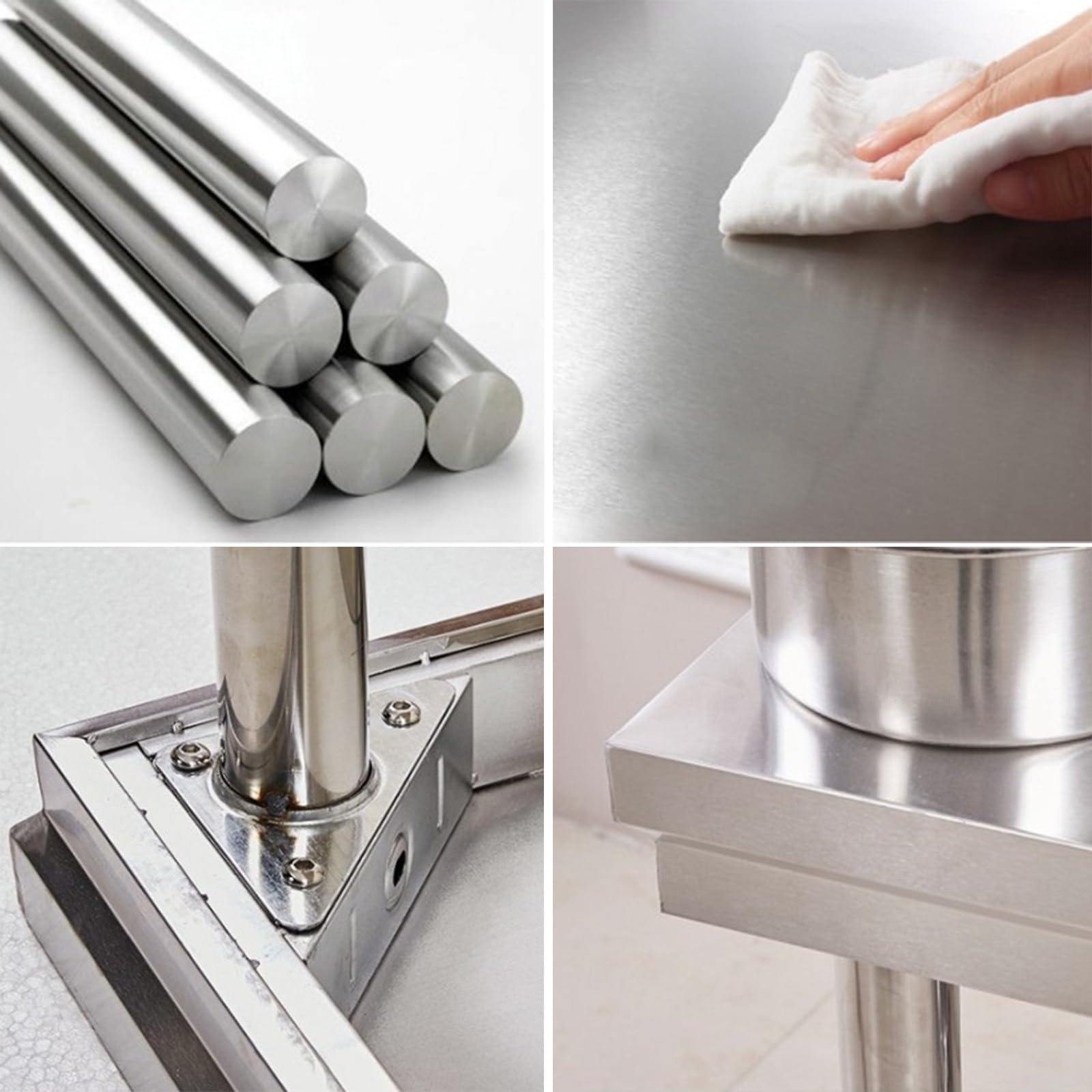 Banco de Trabajo de Acero Inoxidable, Mesa de Preparación de Cocina, Estante de Almacenamiento Abierto Multifuncional, Diseño de Estructura Triangular, Tabla de Cortar Resistente Y Estable, M