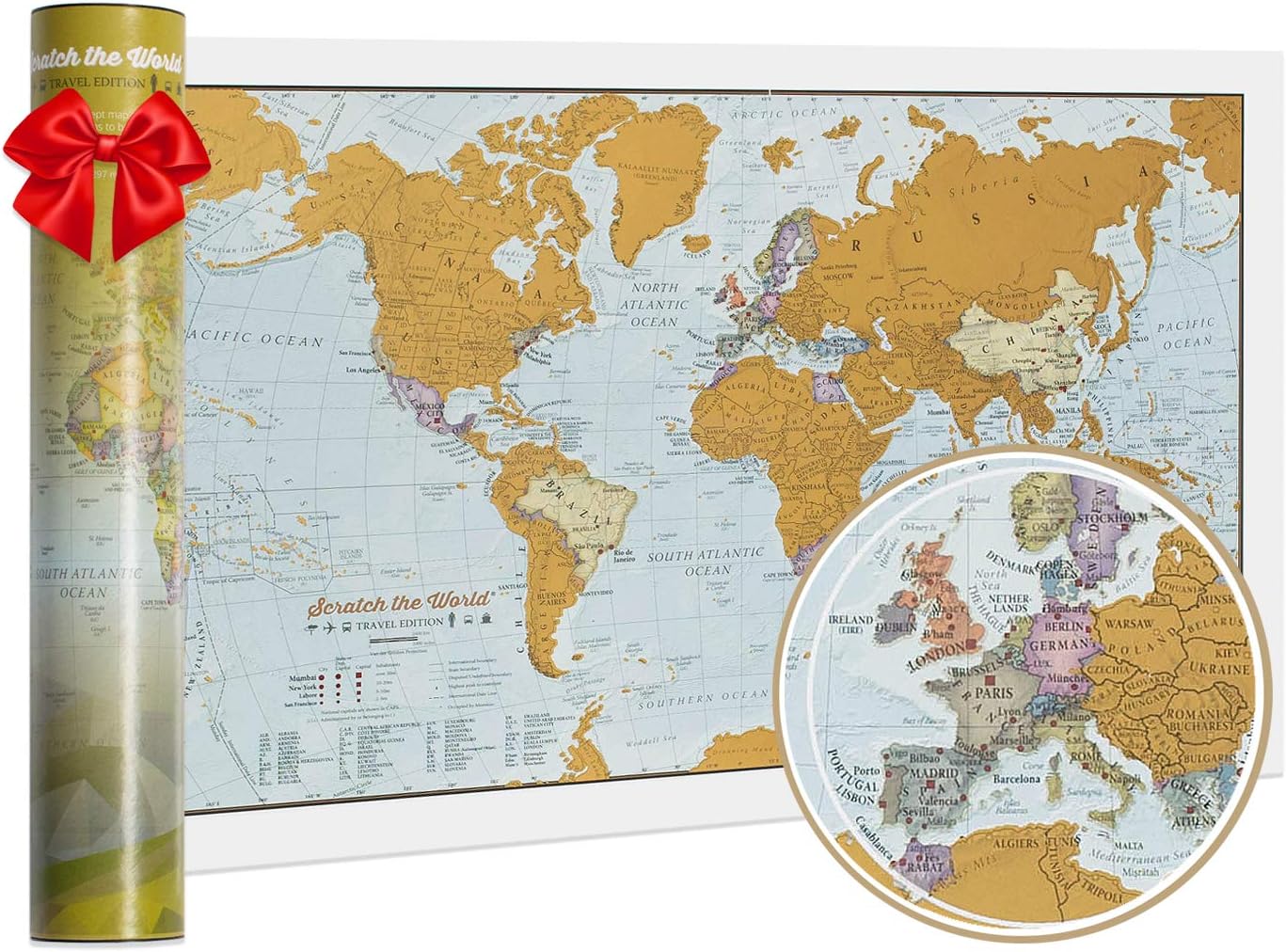 Maps International Scratch the World® travel edition print - with gift tube - a3 travel sized 42.0 (w) x 29.7 (h) cm