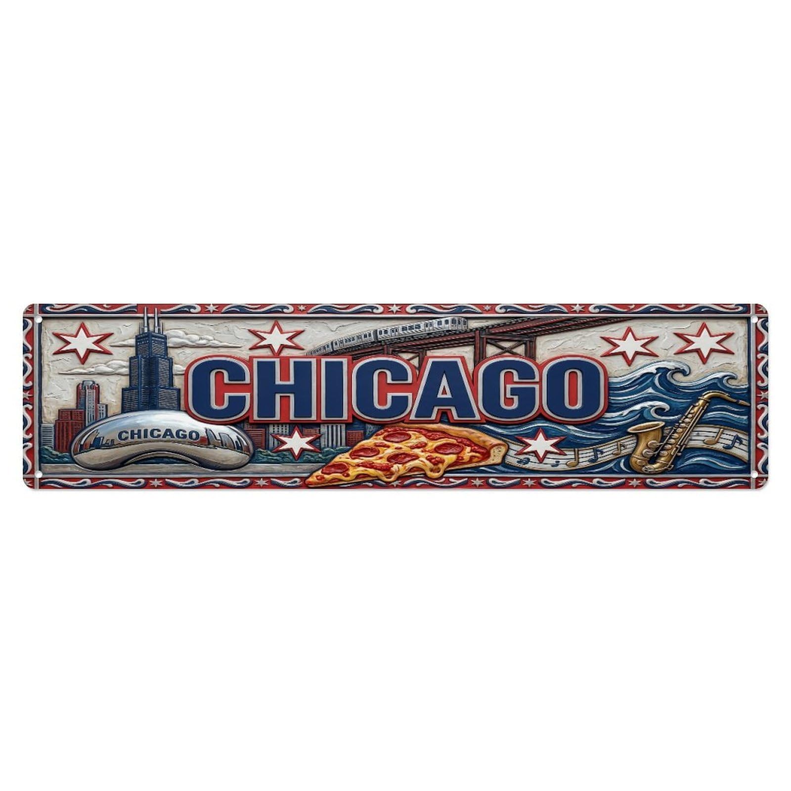 Xanthor Style Metal Tin Sign Vintage Chicago Usa Flag Pattern