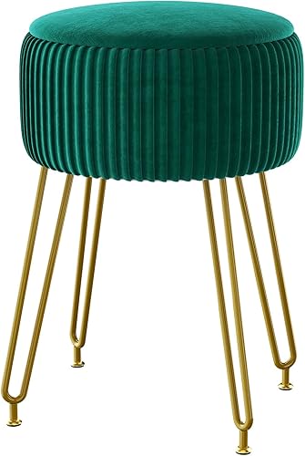 Miniatura 15 de IBUYKE Reposapiés Otomano Redondo de Terciopelo, Taburete de Tocador de Maquillaje Mesa Auxiliar, Asiento de Mesa de Tocador de Terciopelo, Taburete