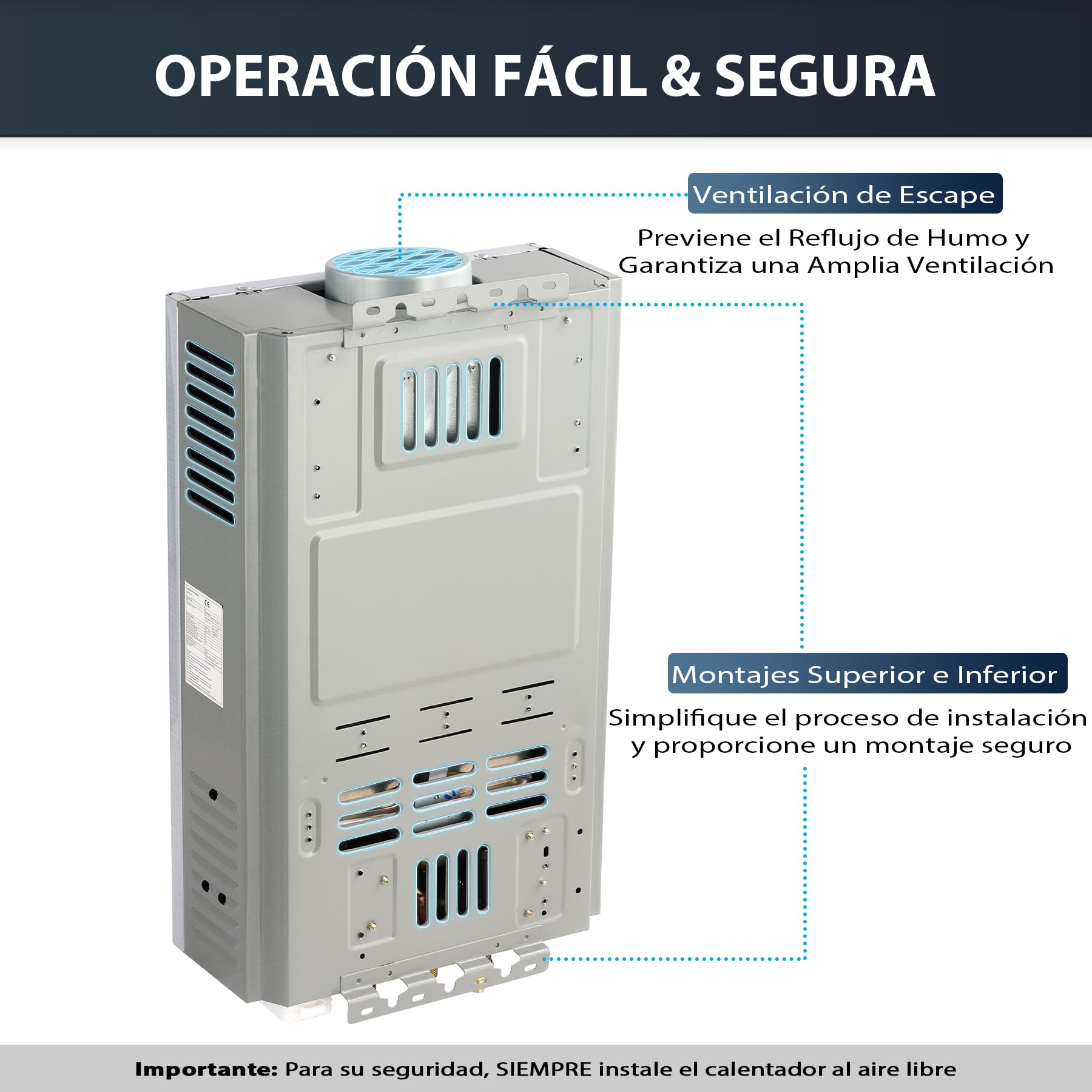 CO-Z 18L Calentador de Agua Butano Calentador de Agua LPG Instantáneo, Certificado CE, Calentador de Agua de Gas Licuado de Petróleo sin Tanque
