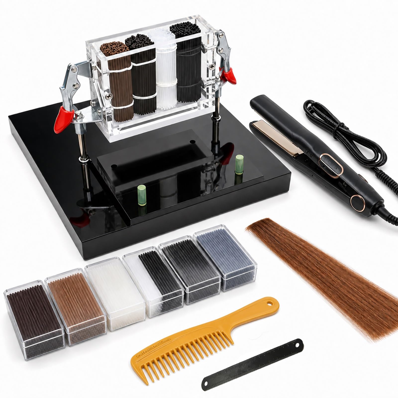 Kit Di Strumenti Per Extension Capelli Con Ferro Riscaldante Piatto, Tavola Compatta Per La Preparazione Delle Extension Capelli, Set Di Accessori Professionali Per Lo Styling Del Salone