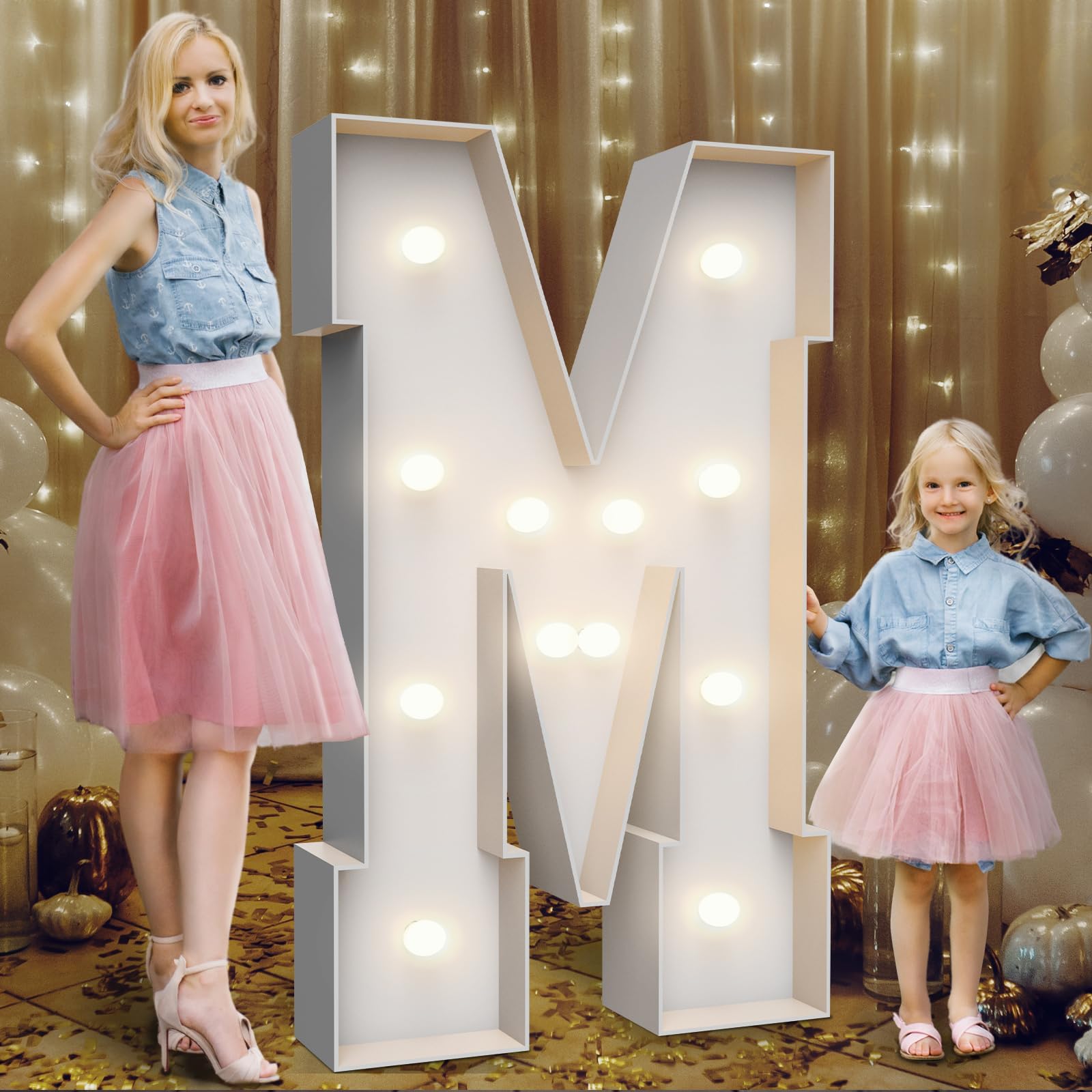 Teebloom 4FT Marquee Light Up Letters M,Party Decoration Large Marquee Light Up Letters with Weighted Water Bag,Pre-cut Foam Board Set Can Be Used for Birthdays,Weddings,Baby Anniversaries
