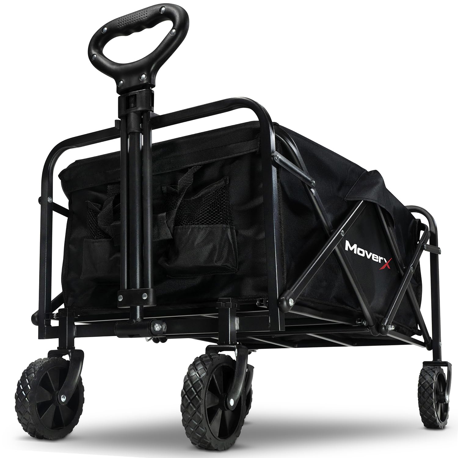 MoverX 70L Festival Trolley on Wheels, Folding Wagon, Portable Camping Cart, Collapsible Foldable Trolly for Beach Outdoor Garden Picnic Shopping Fishing, Wide Wheels, Adjustable Handle, Black