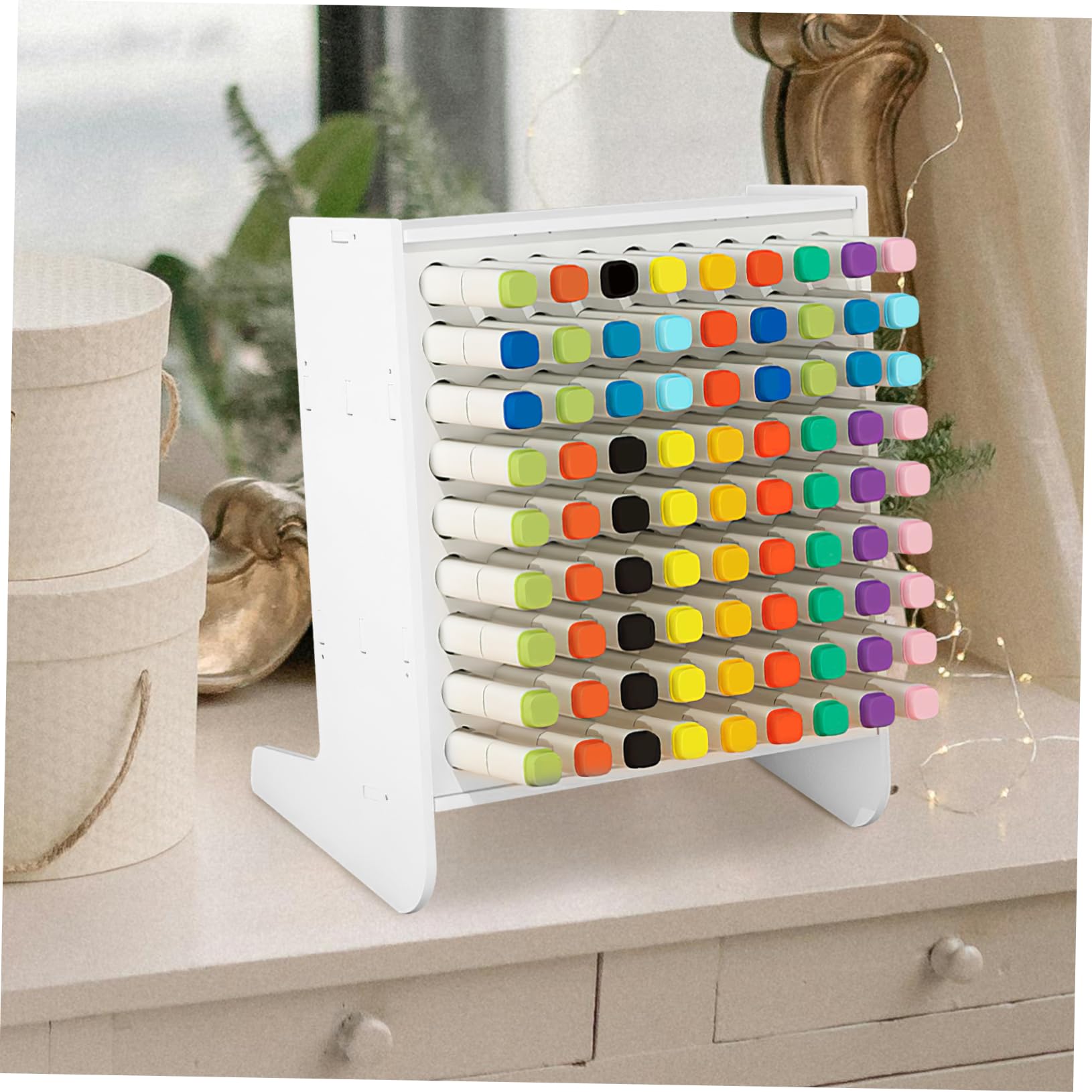 Homoyoyo Portapennarelli da Tavolo in Plastica Bianca Cassetto Estraibile, Organizer per 81 Pennarelli, Supporto per Marcatori la Scuola e L'ufficio