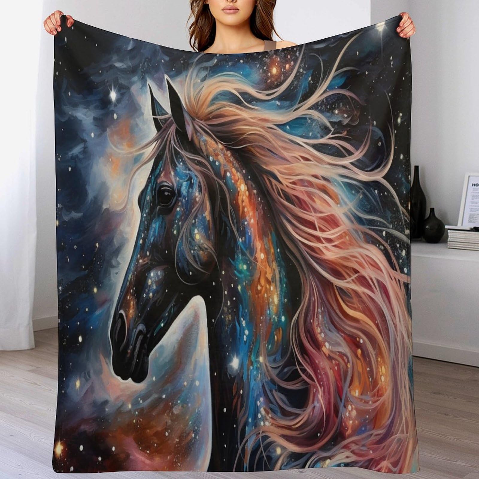 Couverture flannel cheval chaude pour ne plus avoir froid sur le canapé