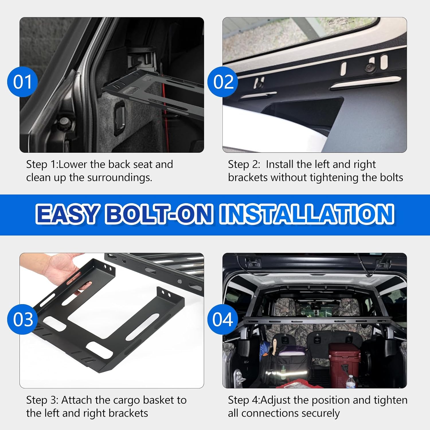 Rear Trunk Cargo Rack Basket Luggage Storage Carrier Tray for 2007-2018 Wrangler JK -Touch Power Top-Black