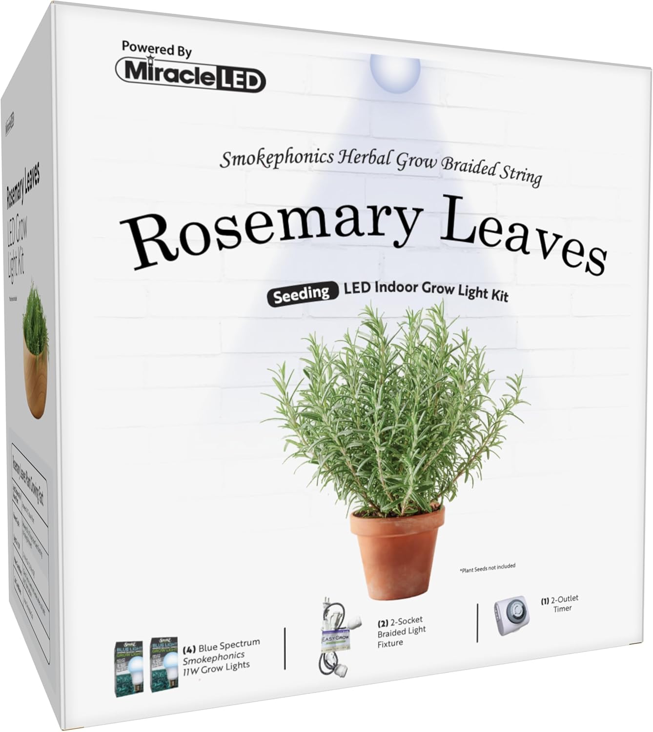 Miracle LED SmokePhonics Rosemary Starter, Braided 2-Socket Blue Spectrum Grow Light Kit (2-Pack)