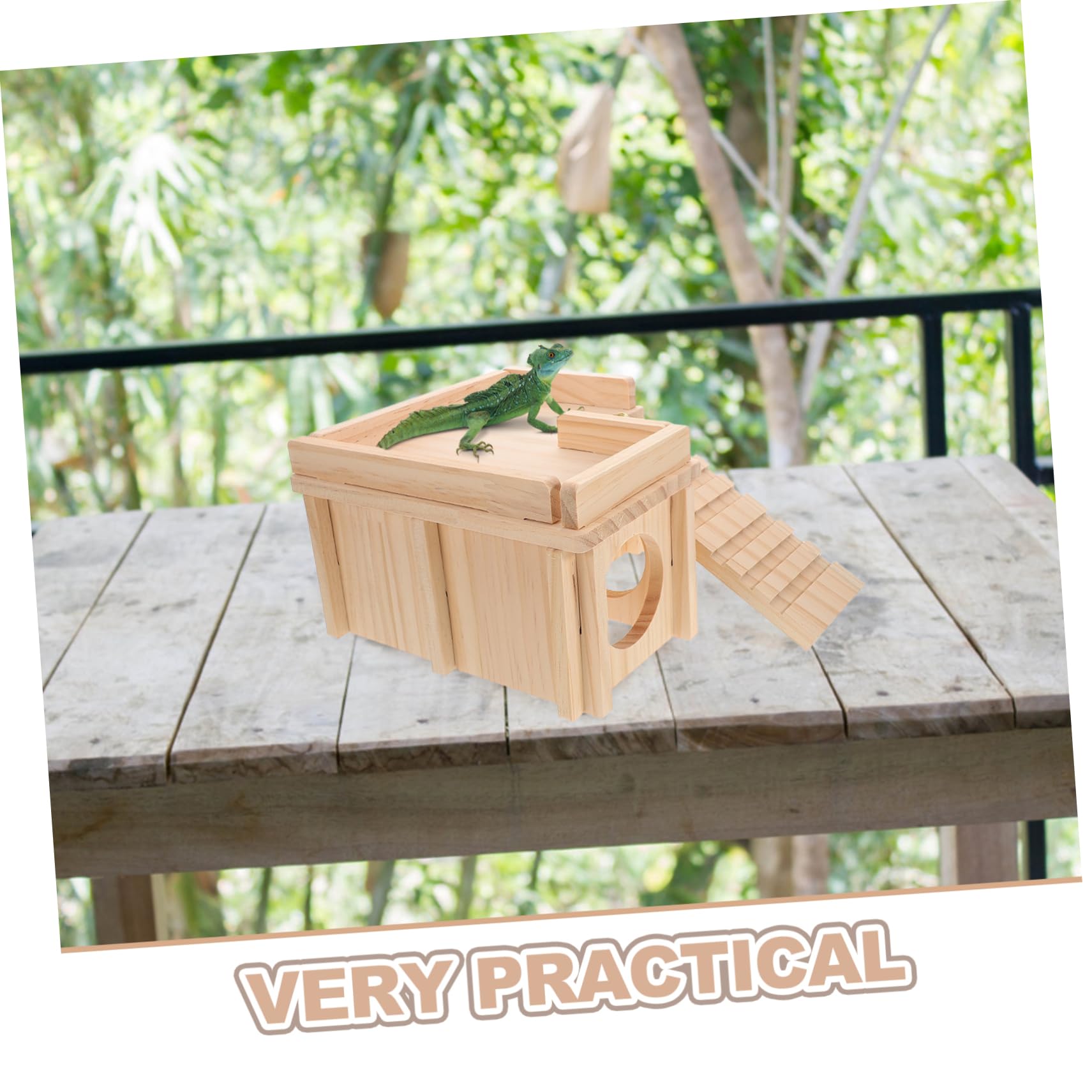 FUTUREORYY Large Bearded Dragon Hideout with Climbing Ramp and Basking Platform Natural Wooden Reptile Habitat Shelter for Terrariums and Lizard Enclosure Accessories - Image 3