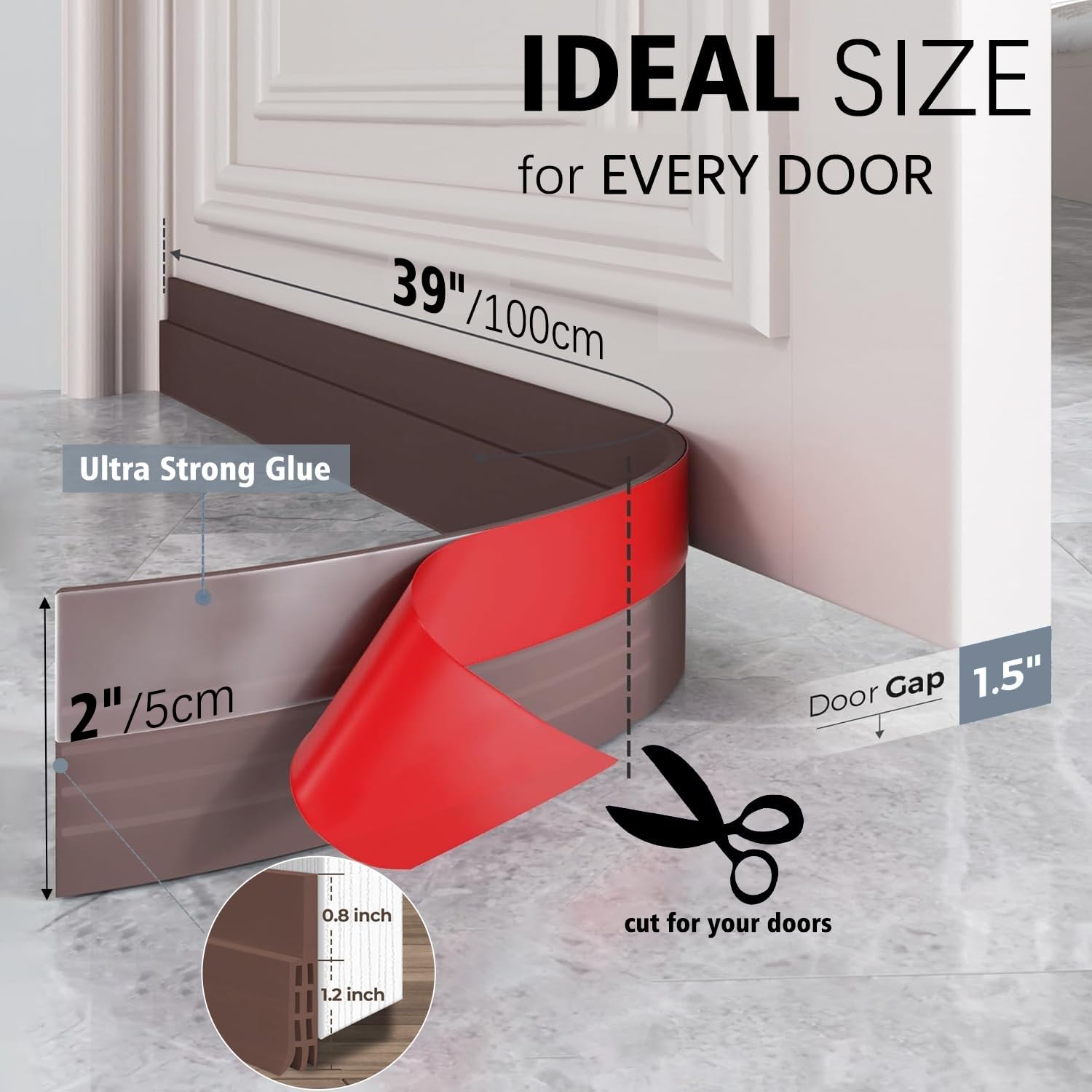 2 Packs Door Draft Stoppers, Under Door Draft Stopper, Door Soundproofing Strip for Noise Insulation, Weather Stripping Door Seal, 2" W x 39" L - Brown