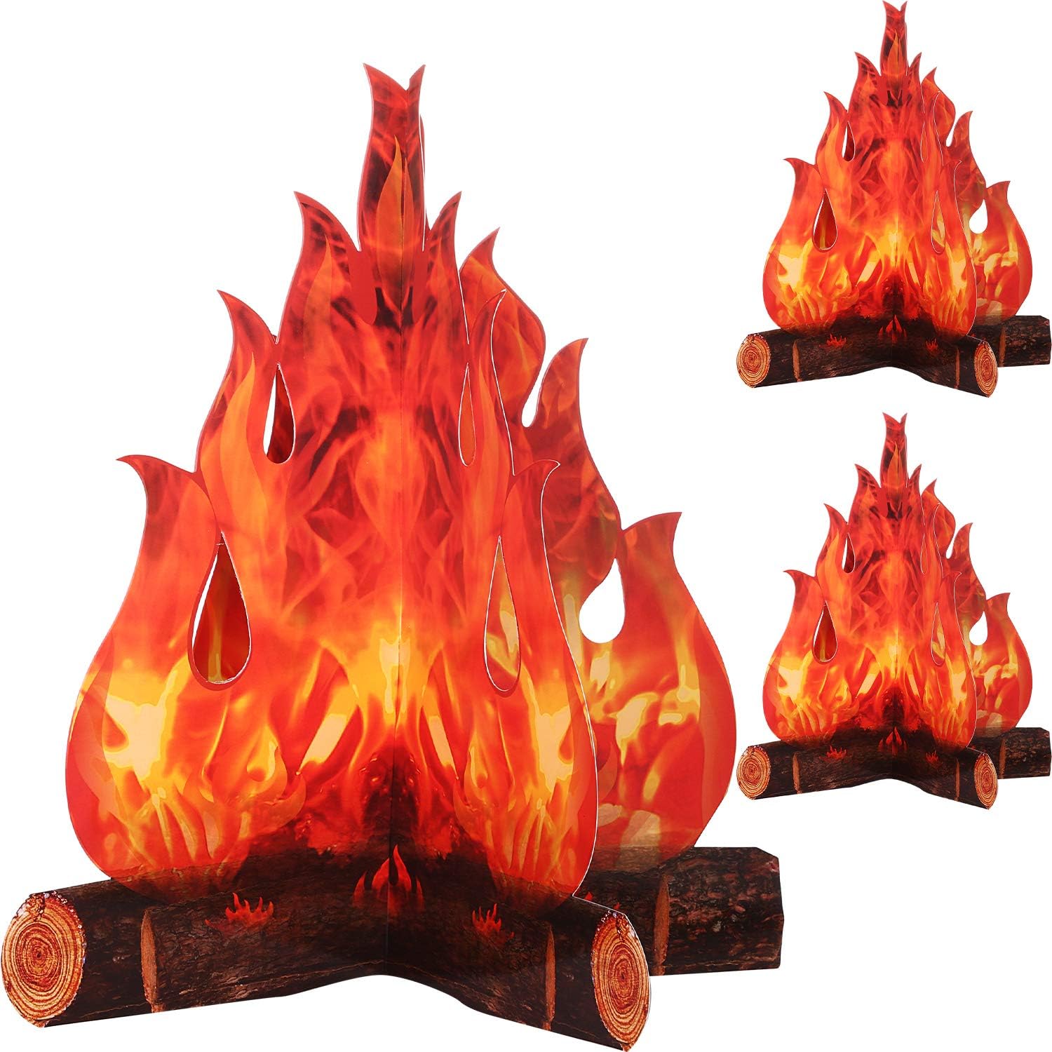 Boao 3D Cardboard Fire Torch in the Centre of Campfire - Artificial Fire Paper - Fake Party Decoration (Set of 3)