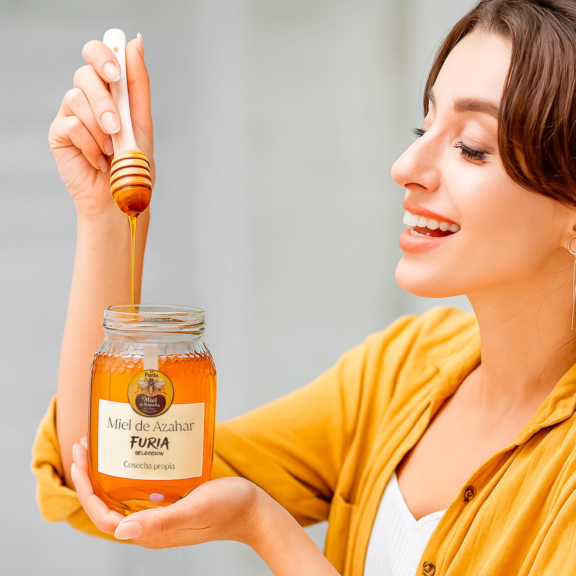Miel de Azahar Cruda 500g – 100% Miel Pura de Abeja, Sin Pasteurizar – Flor de Naranjo Valenciana, Cosecha Propia Ecológica – Tarro de Cristal Reutilizable