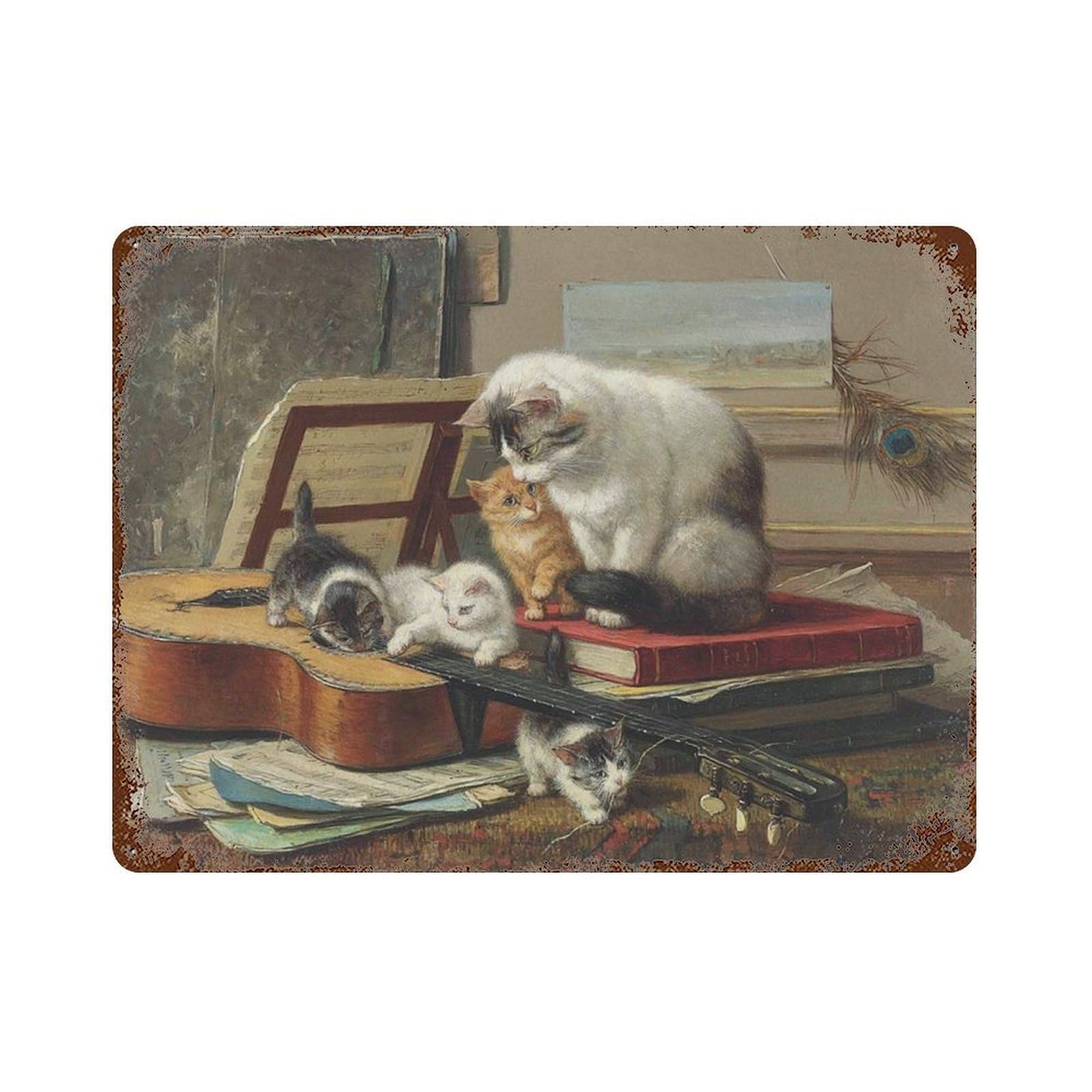 xiaoxiaoshen Vintage Cat Painting 19th Century Kitten Wall Decor Art Metal Tin Poster Modern Home Decor Art Home Bar Shop Decorations Vintage Sign 30x40cm