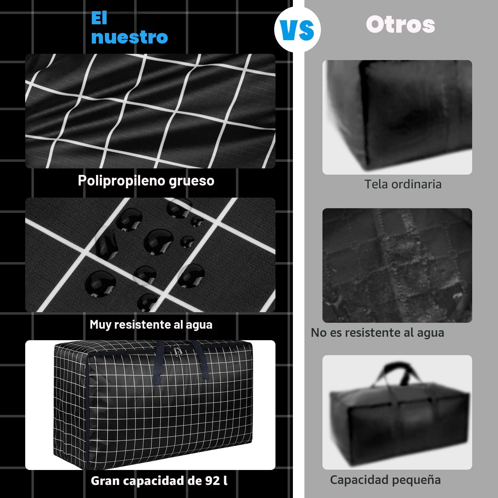 Conjunto de 4 Cajas de Almacenamiento Extra Grandes con Tapas para Mudanzas, Robustas Bolsas de Almacenamiento con Cierres para Ropa, Cajas Organizadoras Resistentes