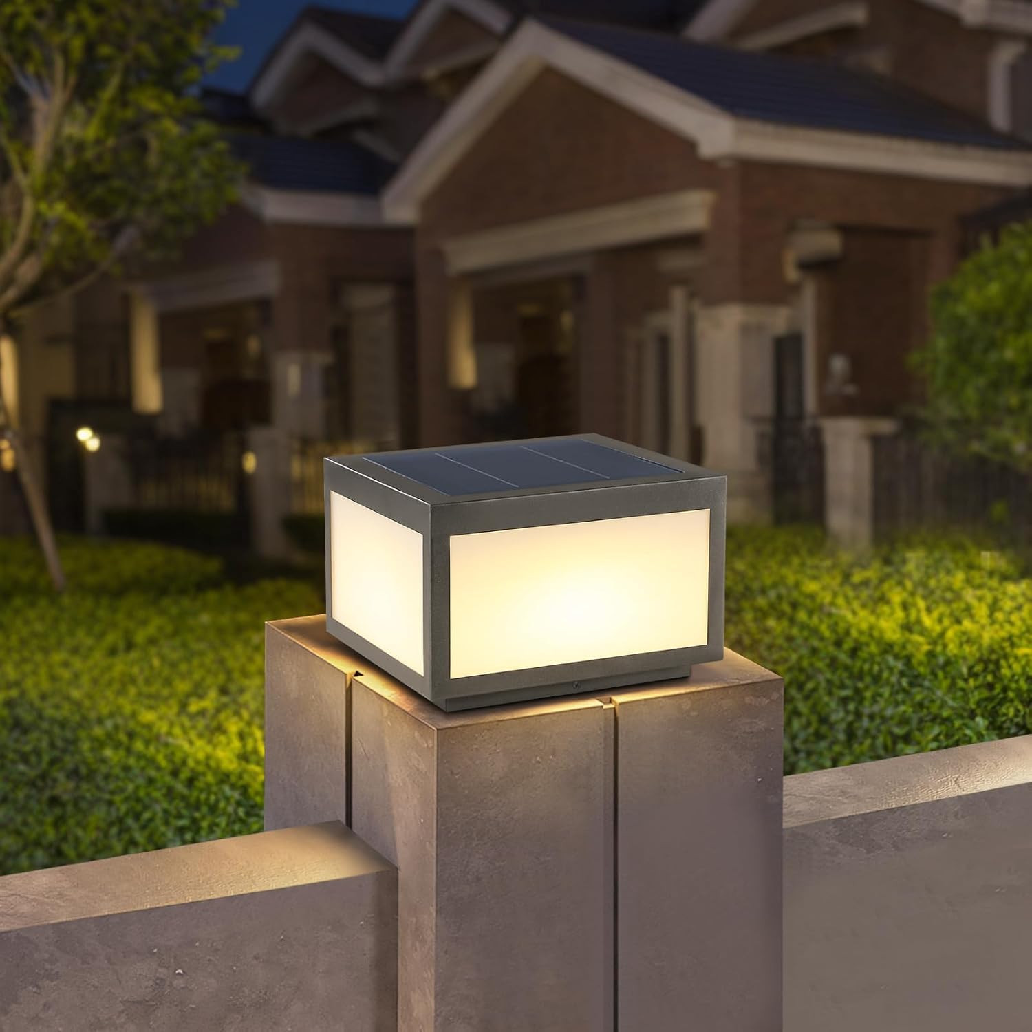Solar Post Lights Outdoor Pillar Light,Solar Cap Column Lighting LED Square Deck Cap Lamp for Flat Surface Patio Garden Decoration, Stainless Steel Lamp Post Dusk to Dawn with IP65 Waterproof（10"x10"）