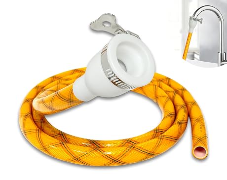 Sink Hose Attachment for Faucet – 5FT Reinforced 4-Layer Sink Hose with Faucet to Hose Adapter, Adjustable Silicone Connector & Dual Stainless Steel Clamps for Cleaning & Outdoor Use