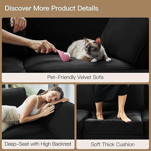 Miniatura 7 de Belffin Sofá seccional modular con asiento de almacenamiento, sofá grande en forma de U con diván reversible de terciopelo con otomano, color negro