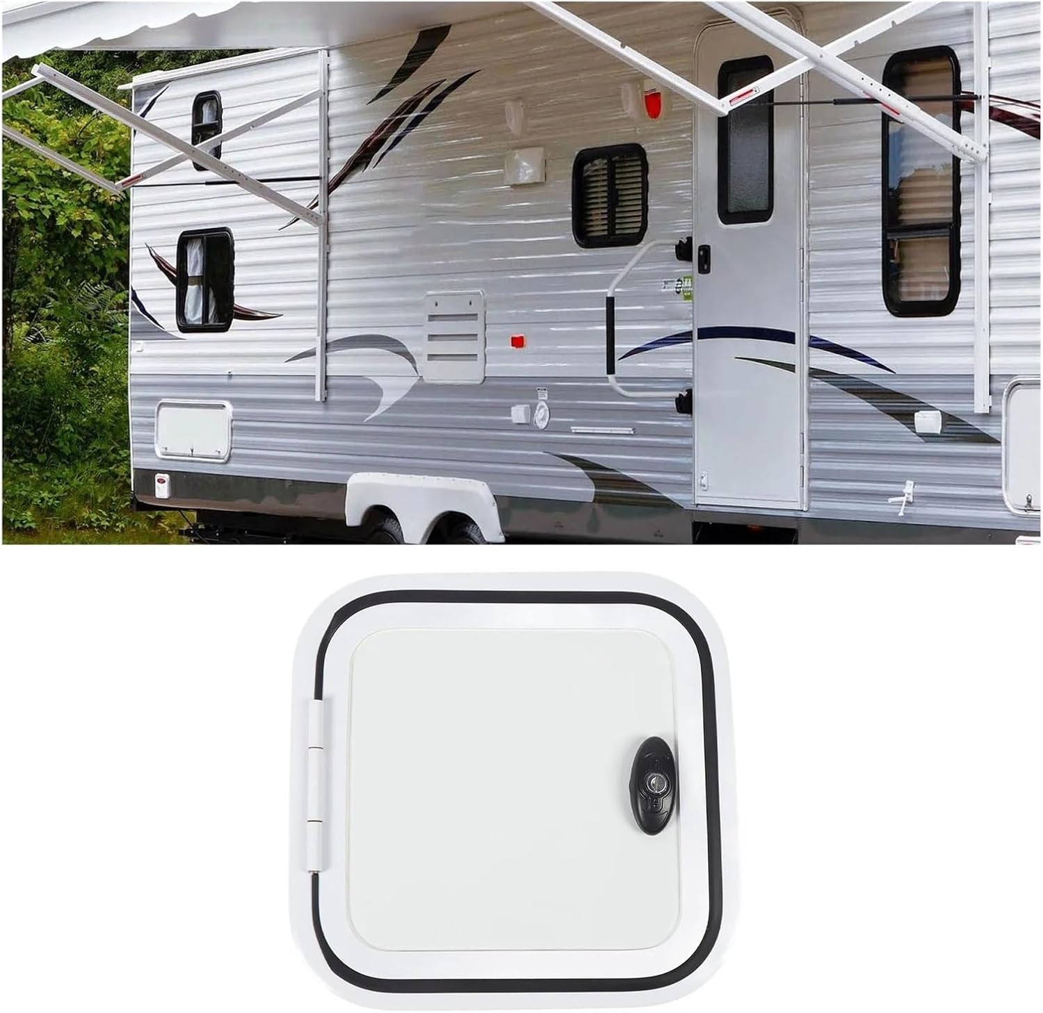 RV Access Door Heavy Duty Aluminum Alloy Frame 14 X 14 Inch with Lock Campervan Motor Home Travel Trailer RV Access Door