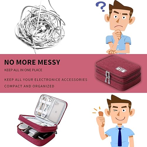 Miniatura 6 de Lanola Bolsa organizadora de cables de viaje, funda de accesorios electrónicos, bolsa de almacenamiento portátil de doble capa para cable, teléfono,