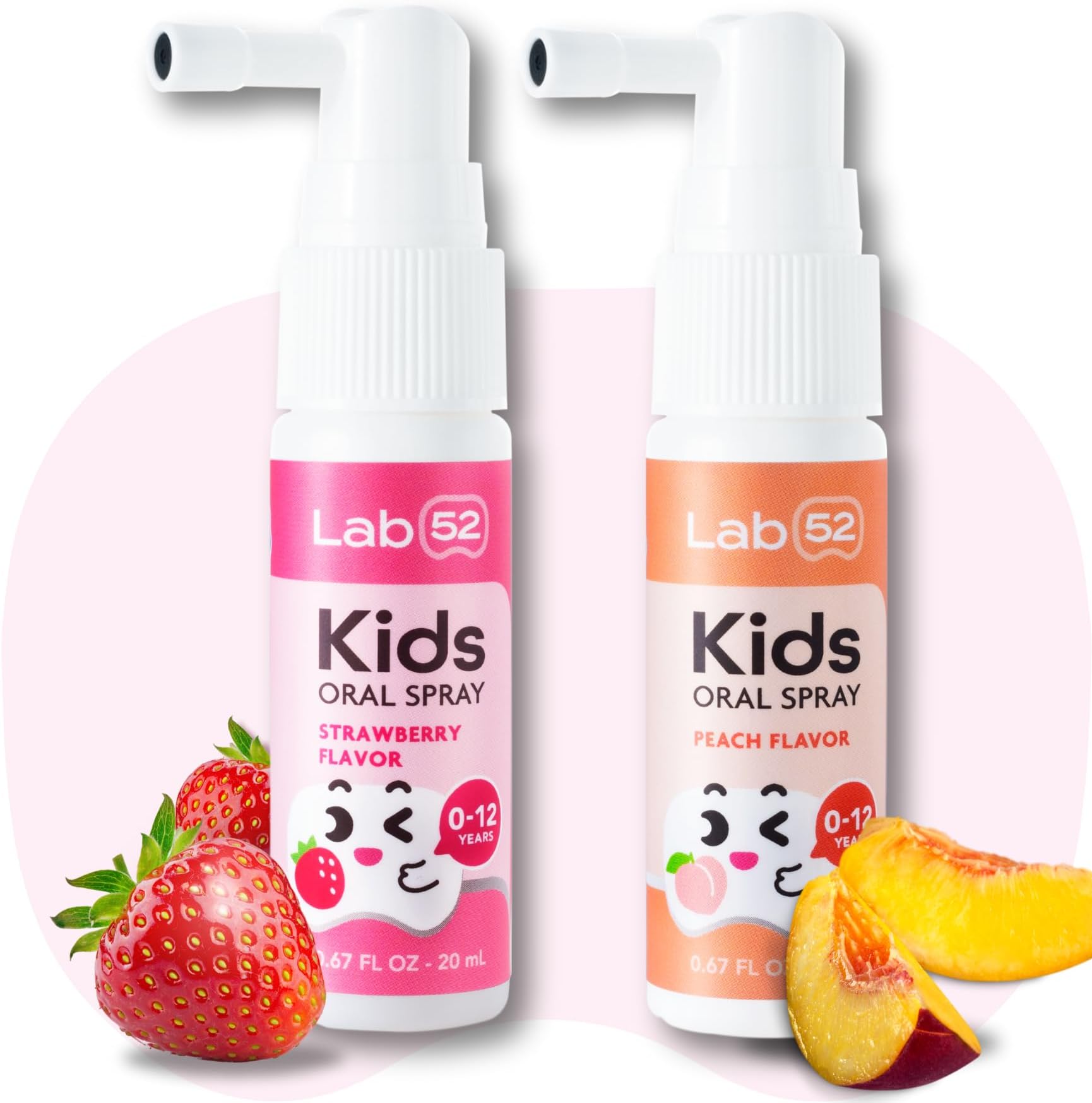 LAB52 Kids Oral Spray, Toddler Toothpaste Helper for Daily Oral Care and Fresh Breath, Children Approved with Fluoride Free for Newborn to Preschoolers, Xylitol (Strawberry & Peach)