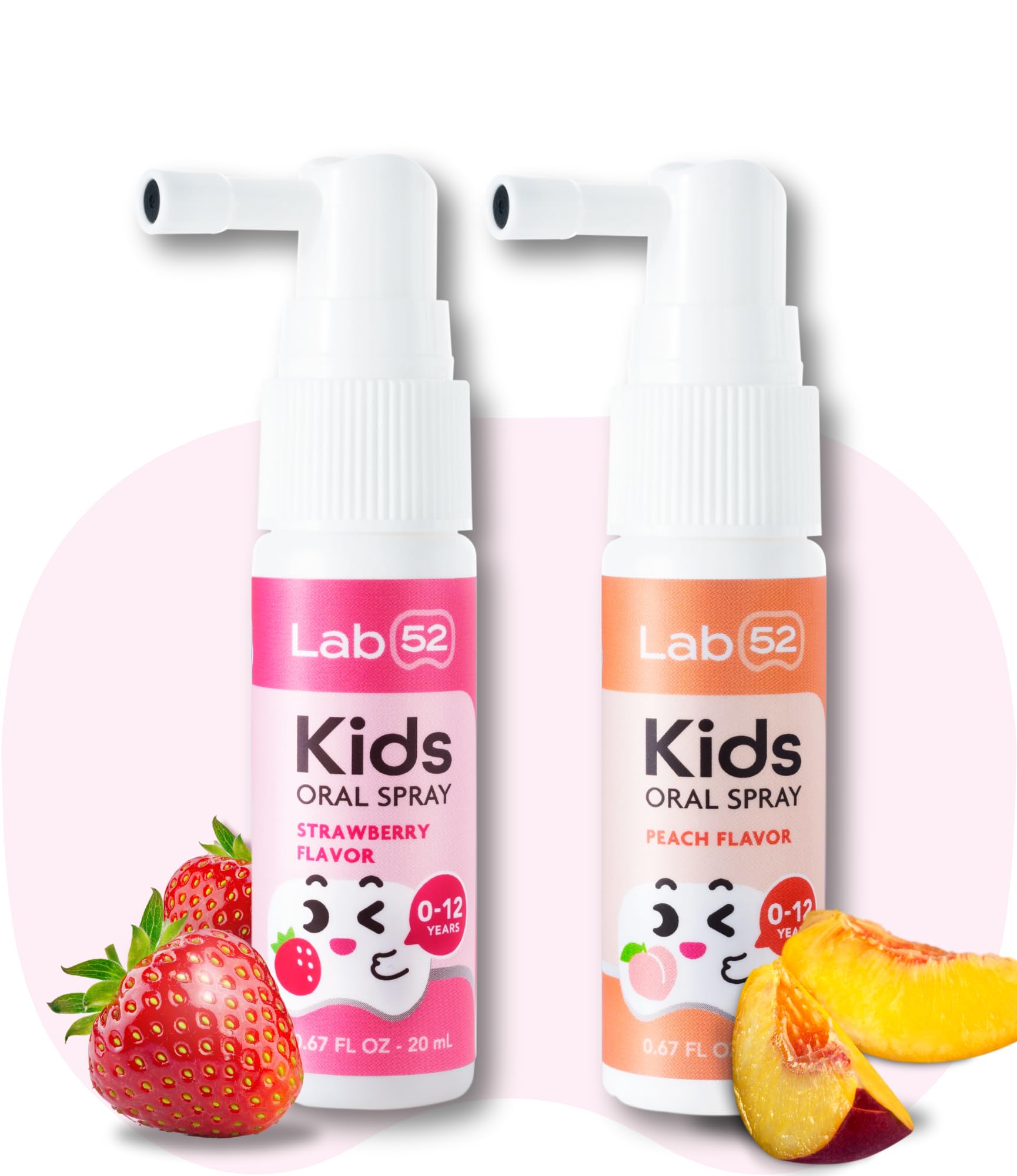 LAB52 Kids Oral Spray, Toddler Toothpaste Helper for Daily Oral Care and Fresh Breath, Children Approved with Fluoride Free for Newborn to Preschoolers, Xylitol (Strawberry & Peach)