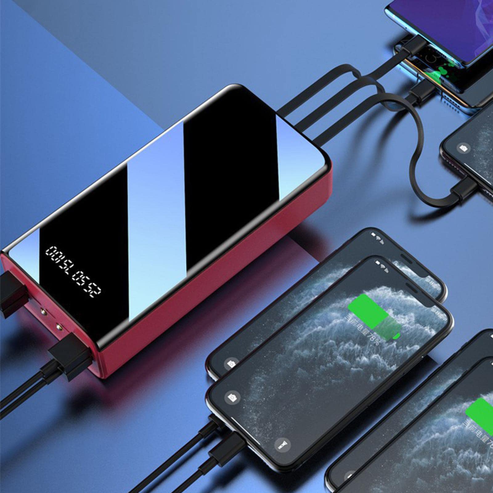600000mAh Power Bank Mirror Screen Display a LED Poverbank Caricabatterie esterno portatile Powerbank per telefoni cellulari Nero