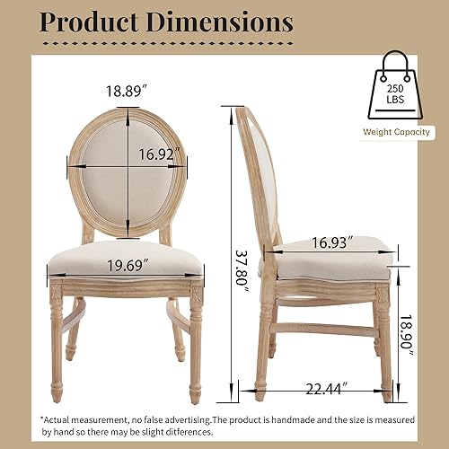 Miniatura 2 de GDFStudio French Country - Juego de 2 sillas de comedor tapizadas con respaldo redondo, técnicas de dibujo y tallado de alambre, desmontables y