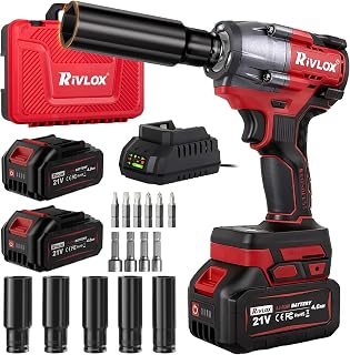 Rivlox 1/2 Inch Cordless Impact Wrench 600Nm Brushless Kit - High Torque Power Tool with 4.0Ah Batteries, LED Light for Car Tires, RV, DIY