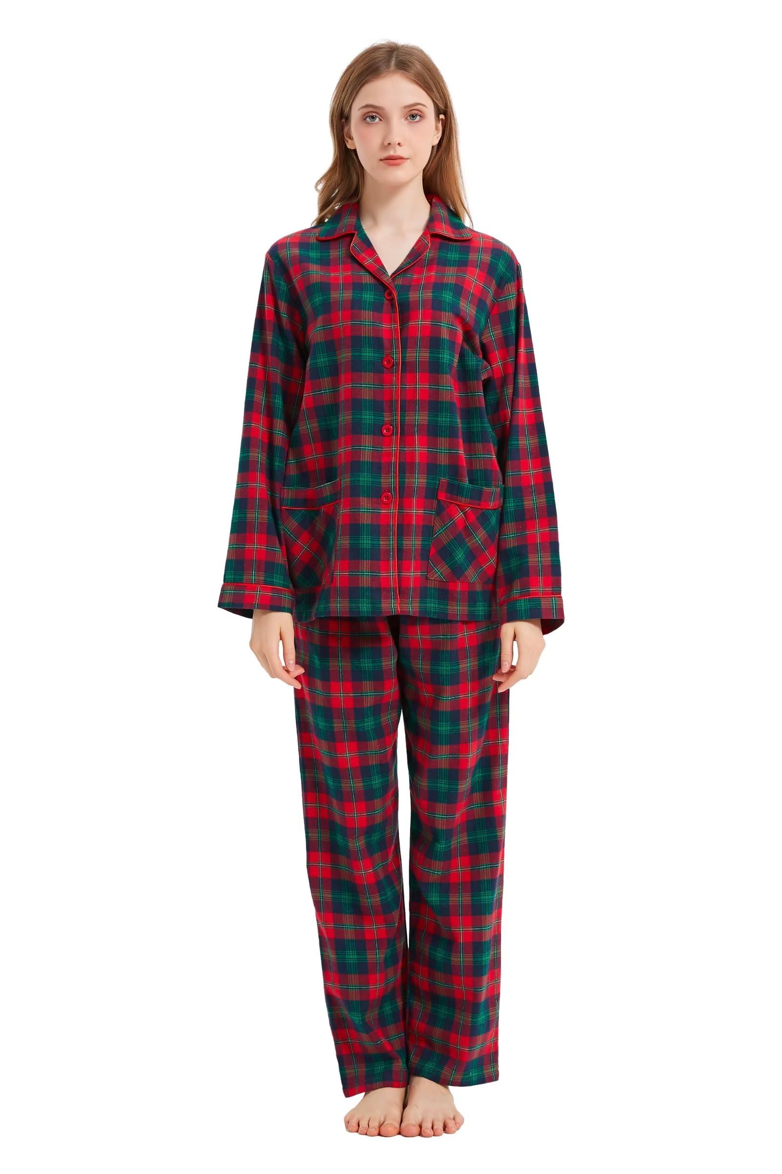 Pigiama da donna 100% flanella di cotone tinto in filato, comodo pigiama a maniche lunghe per l'inverno