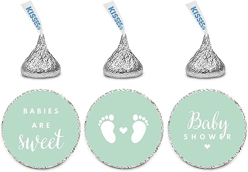 Miniatura 1 de Andaz Press Trío de etiquetas de gotas de chocolate, se adapta a besos, baby shower, verde menta, paquete de 216