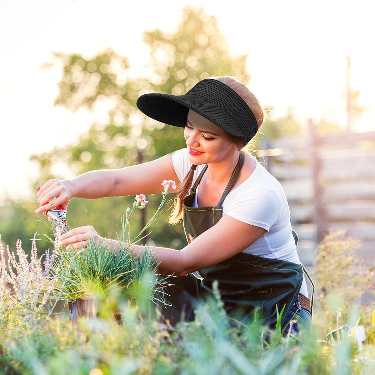 Sun Visor Hats Women Wide Brim Summer UV Protection Beach Cap Straw Hat Roll-up Foldable Sun Hats for Outdoors Black - Image 5