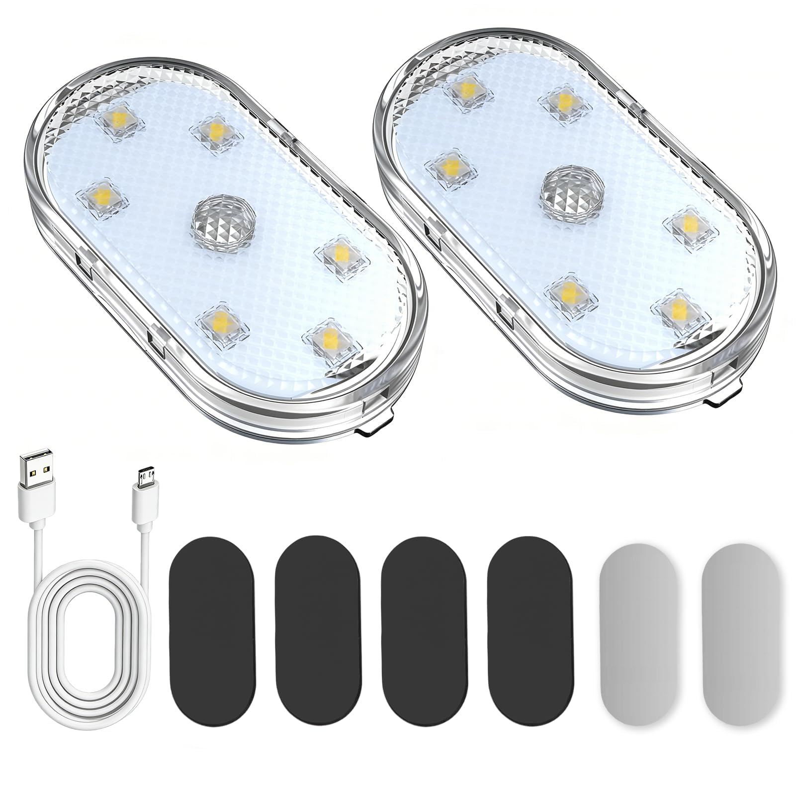 2 Piezas Luces LED Táctil para Coche, Luz Interior con 7 Colores del USB Móvil Recargable RGB Ajustable de Luces LED Inalambrico Lluminación de Coche Multiusos para Iluminación de Maletero Interior