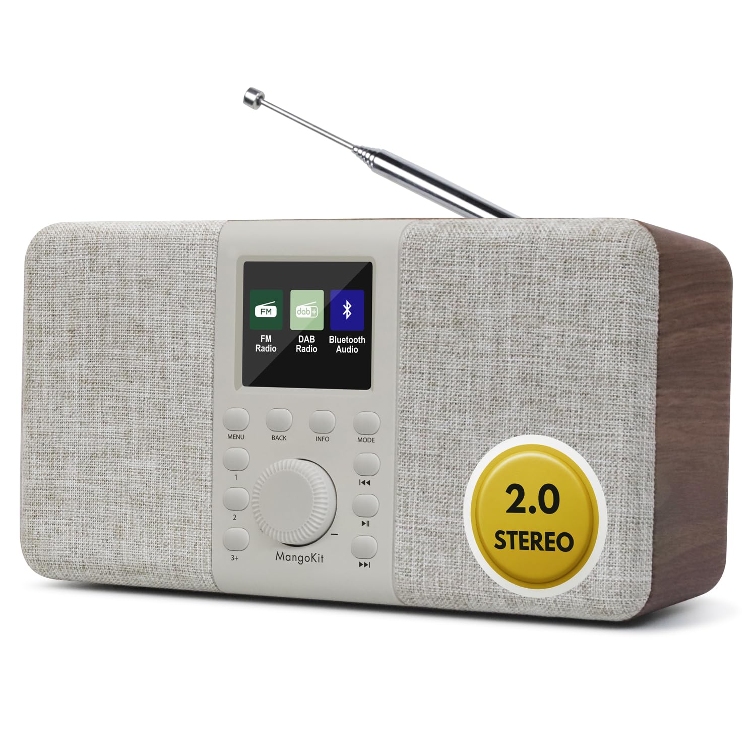 MD5 Dab Estéreo con Altavoz Bluetooth,Digital Dab+,FM de Alimentada por Red y Batería,Pantalla a Color,40Estaciones Presintonizadas,Alarmas y Reloj,Snooze,Puerto de Auriculares-Nogal