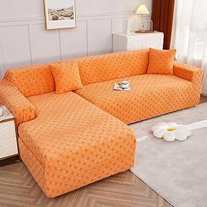 Funda Sofa rinconera, Fundas de sofá de Tela cómoda elástica de Terciopelo Jacquard, Todo Incluido, Fácil de Quitar y cuidar, para sofá de Sala de Estar (Orange,2 sitzer + 2 sitzer)