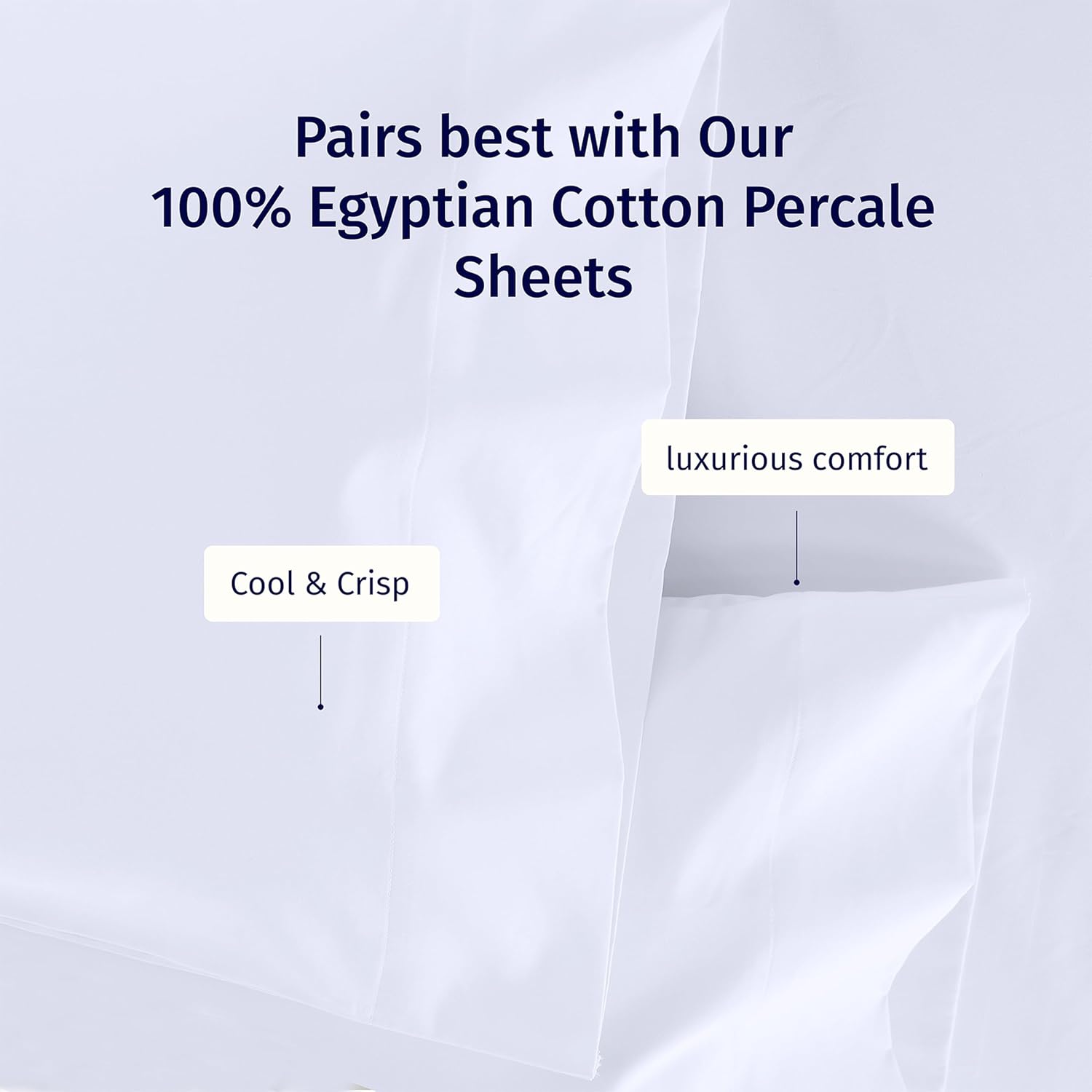 California Design Den 100% Egyptian Cotton Pillow Cases King Size Set of 2 - Crisp Percale Feel, Soft & Breathable Cotton Pillow Covers - White - Image 6