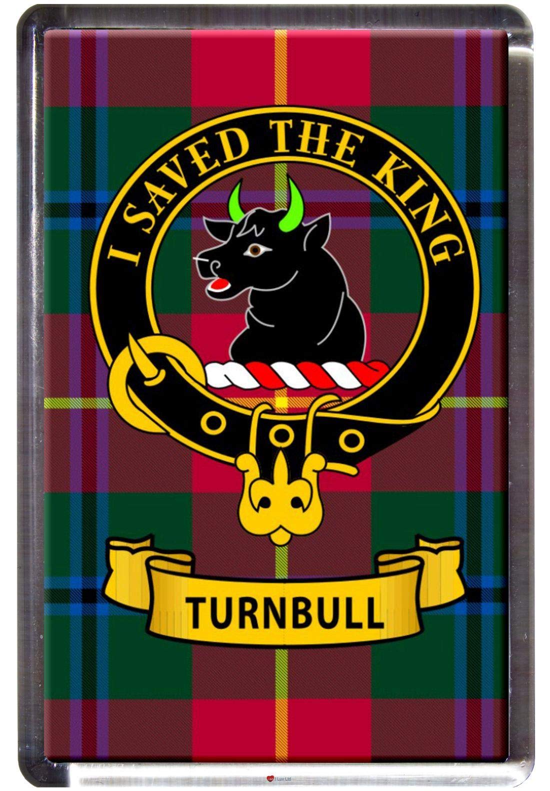 Turnbull Clan Tartan Fridge Magnet with Scottish Clan Crest on Clear Acrylic Base
